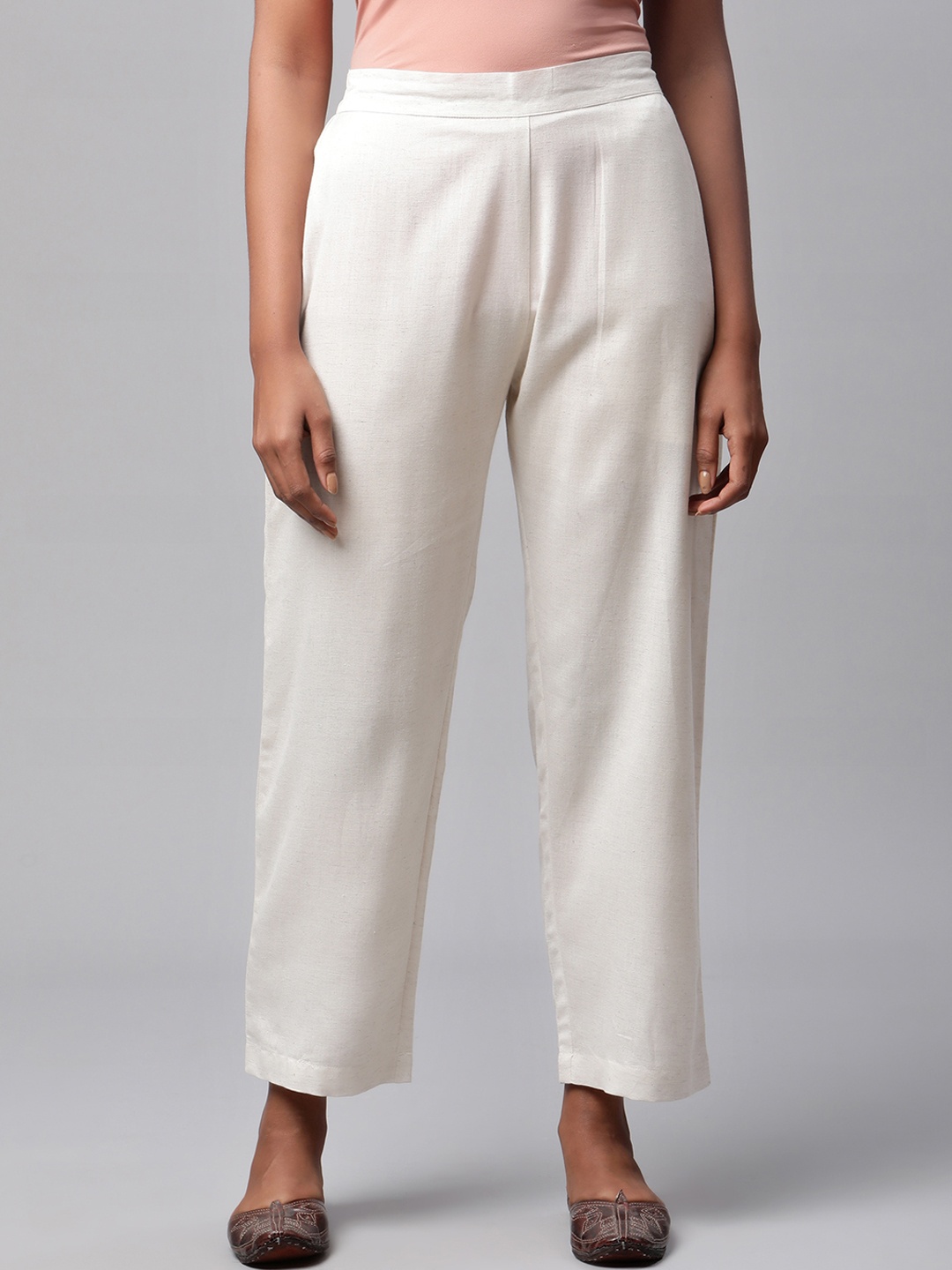 

Linen Club Woman Women Off White Solid Palazzos