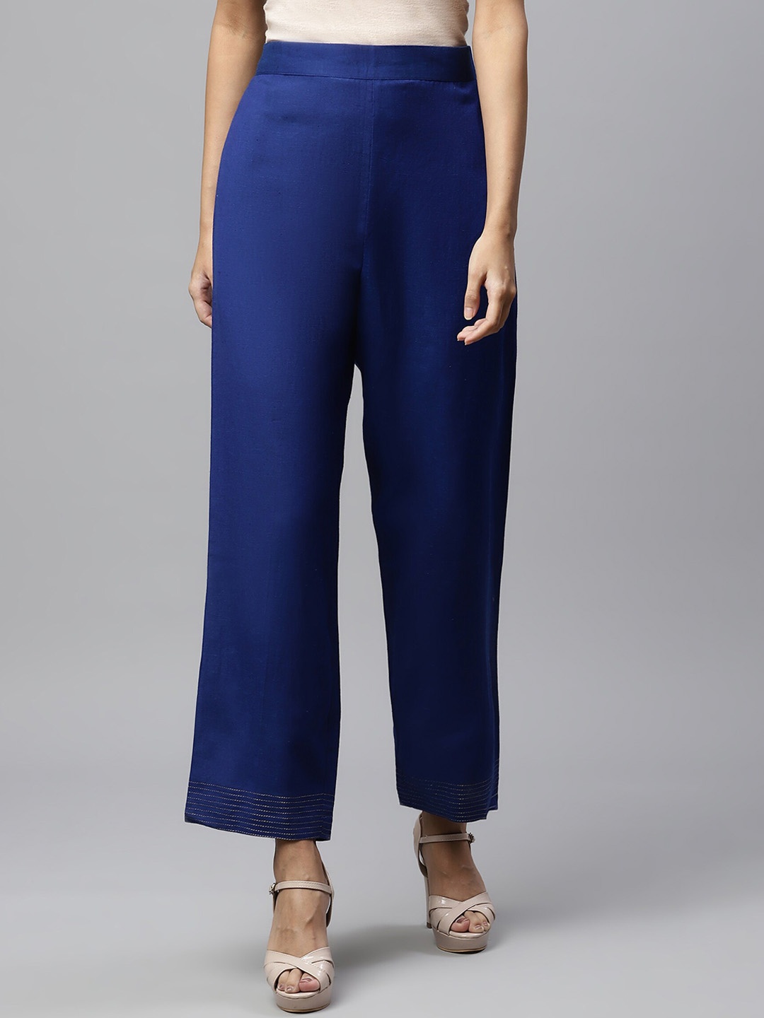 

Linen Club Woman Navy Blue Mid-Rise Linen Lounge Pants
