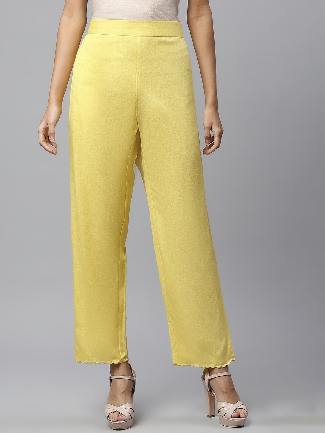 

Linen Club Woman Women Mustard Yellow Linen Linen Straight Palazzos