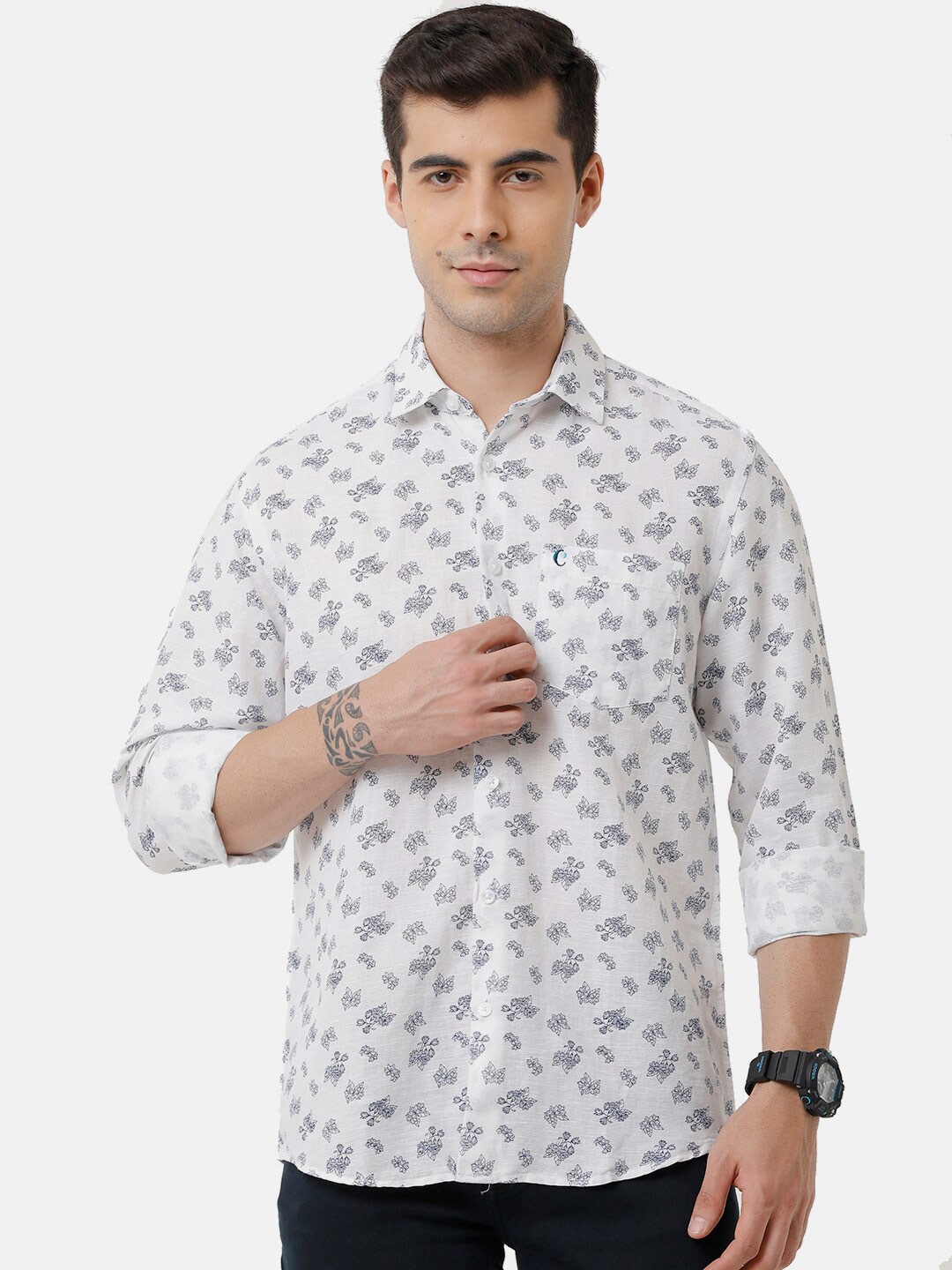 

CAVALLO by Linen Club Men White Floral Printed Casual Shirt