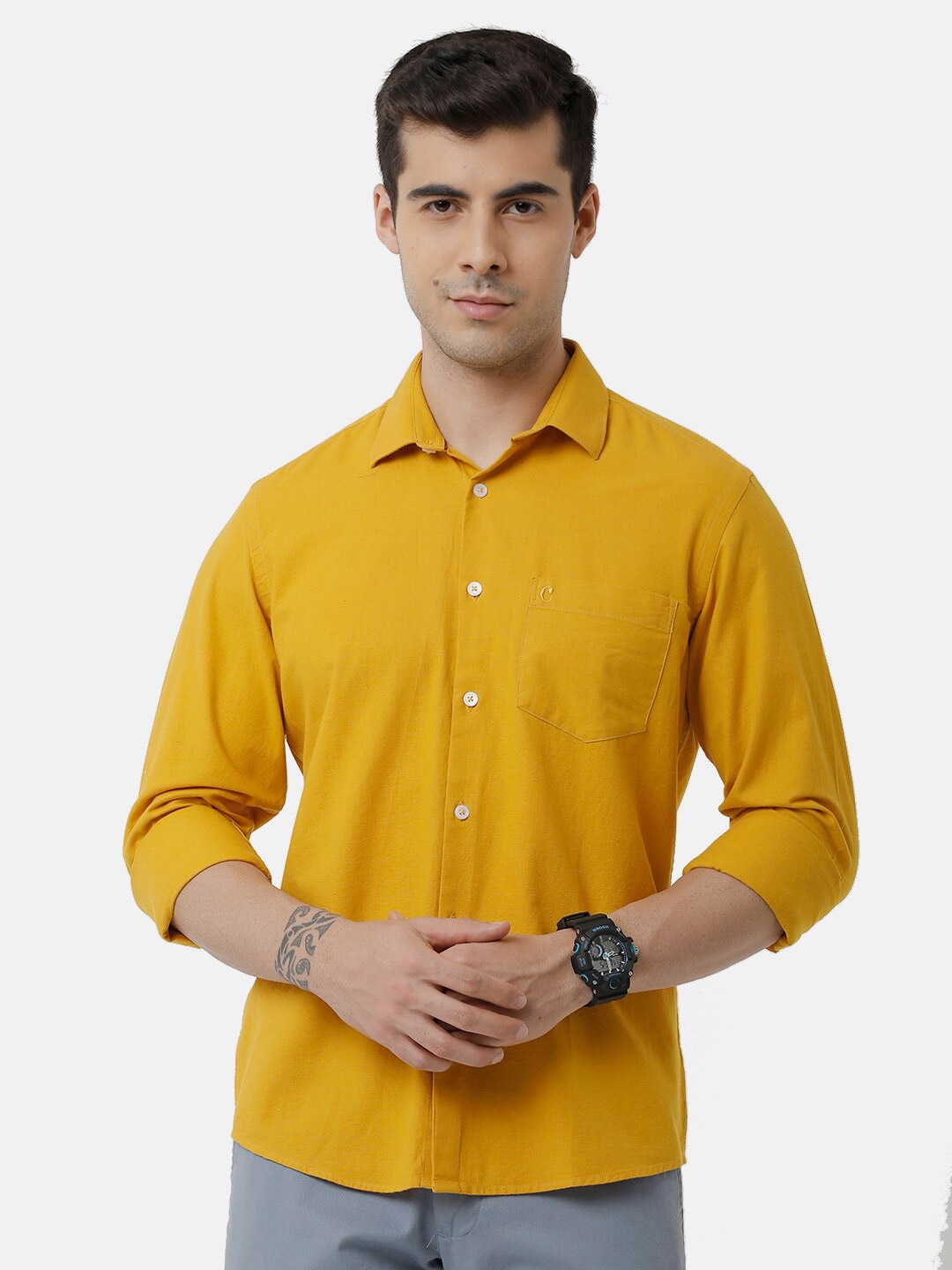 

CAVALLO by Linen Club Men Yellow Casual Shirt