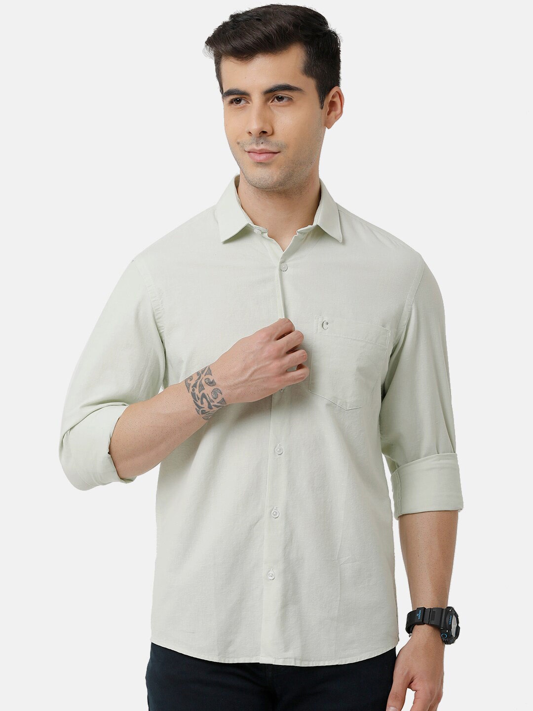 

CAVALLO by Linen Club Men Green Linen Cotton Casual Shirt