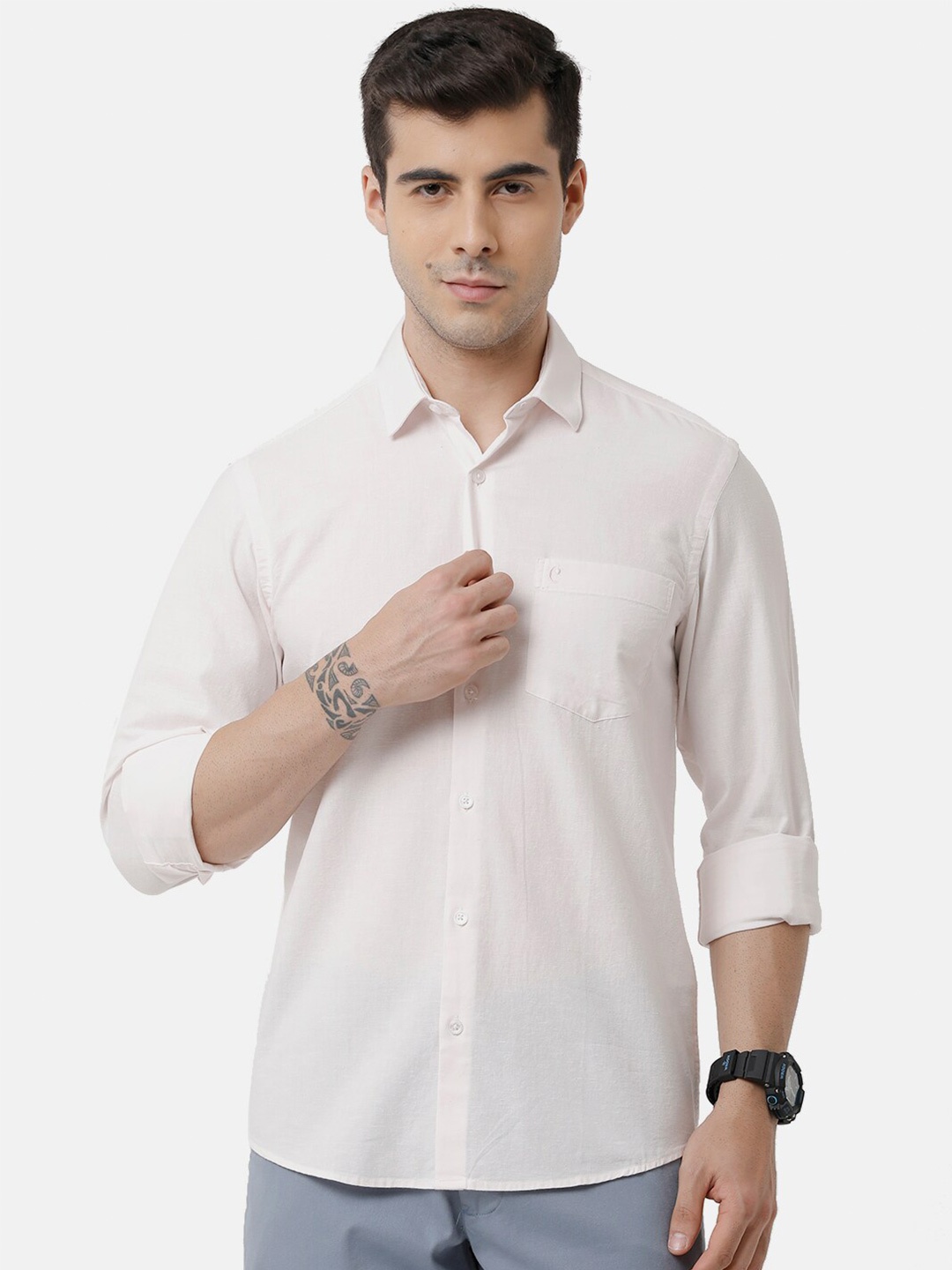 

CAVALLO by Linen Club Men White Linen Cotton Casual Shirt