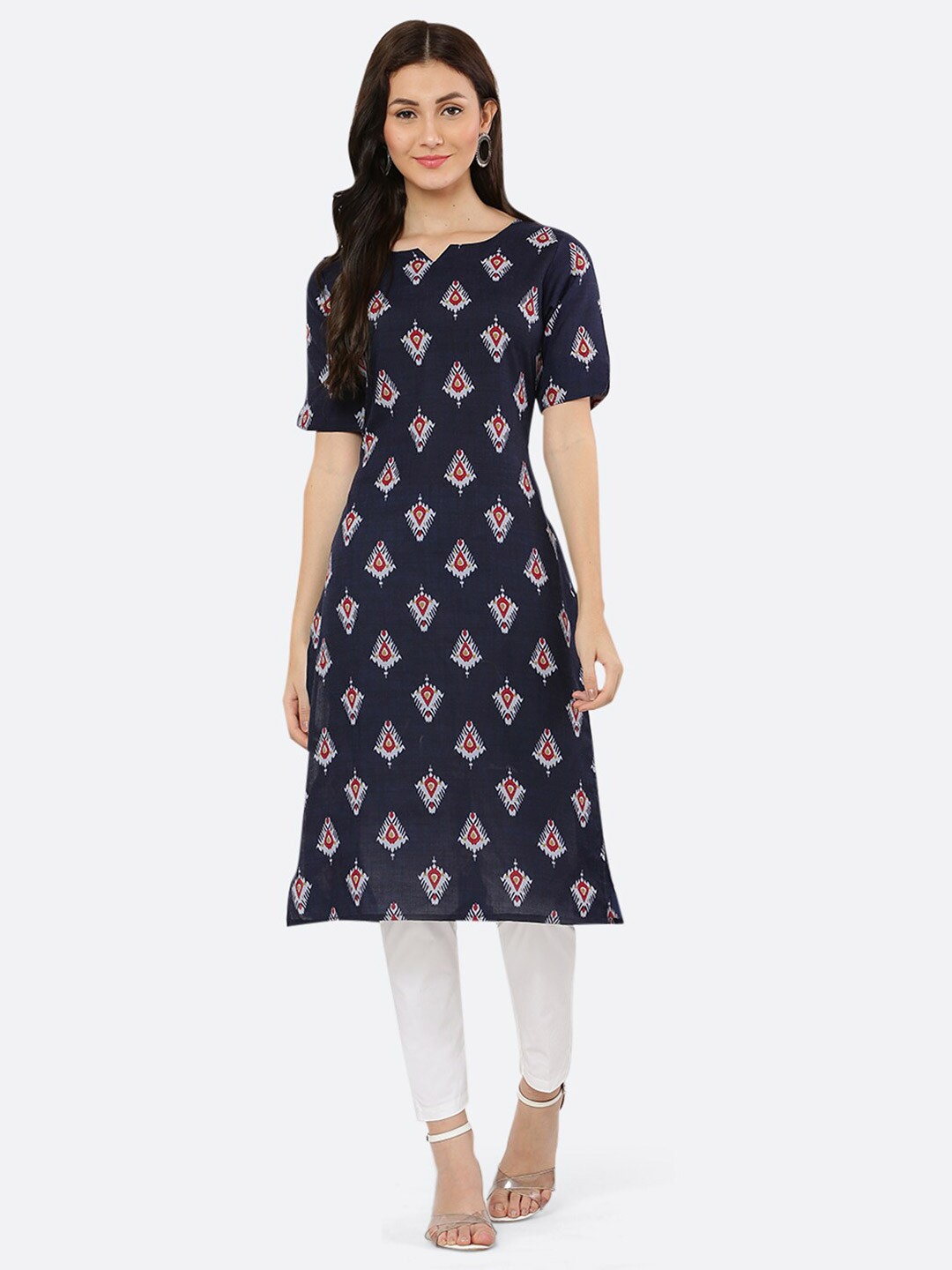 

KETAKI FASHION Women Navy Blue & Maroon Ethnic Motifs Printed Kurta