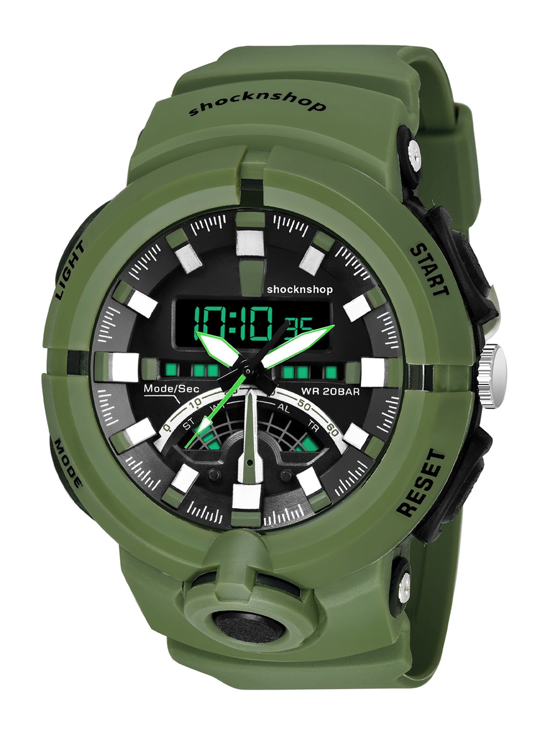 

Shocknshop Men Green Dial & Green Straps Analogue Multi Function Watch W03GRN, Black