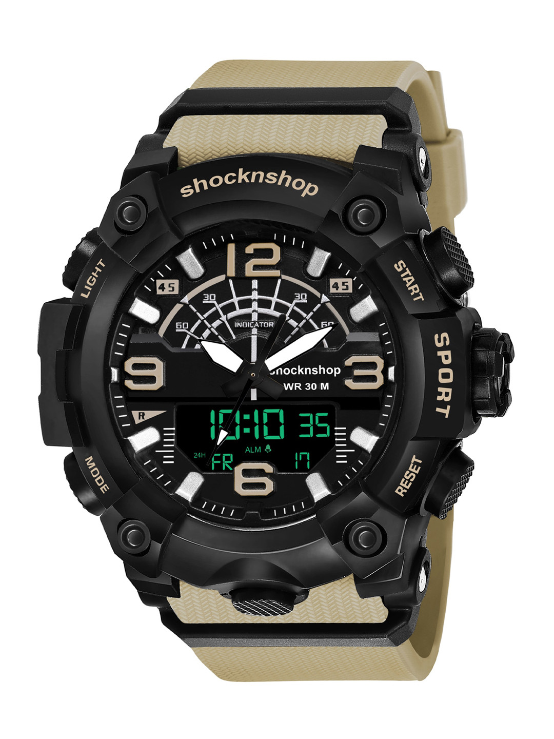 

Shocknshop Men Black Dial & Beige Straps Analogue and Digital Multi Function Watch W02KH, Khaki