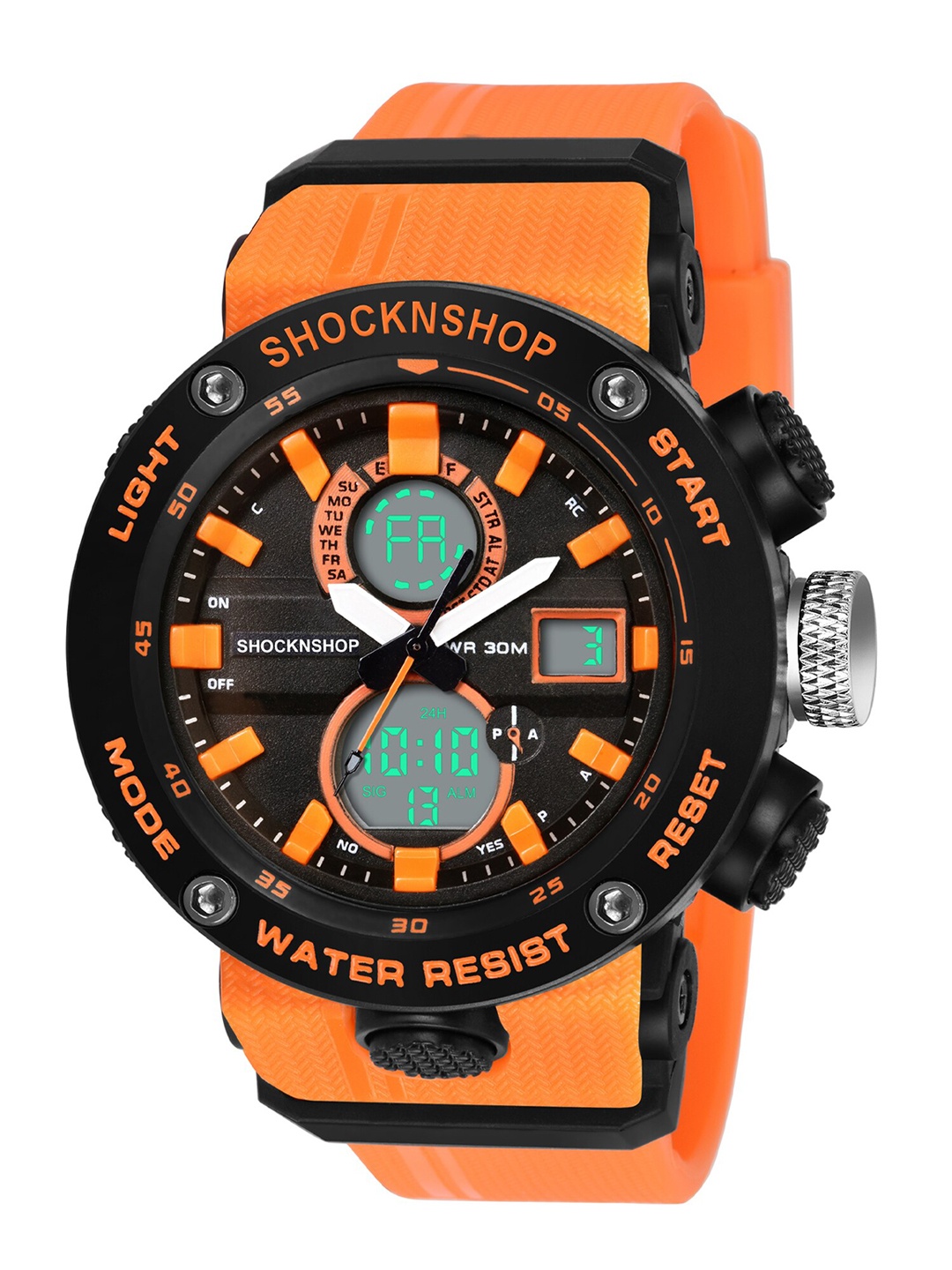 

Shocknshop Men Black Dial & Orange Straps Analogue Multi Function Watch Watch06Orange