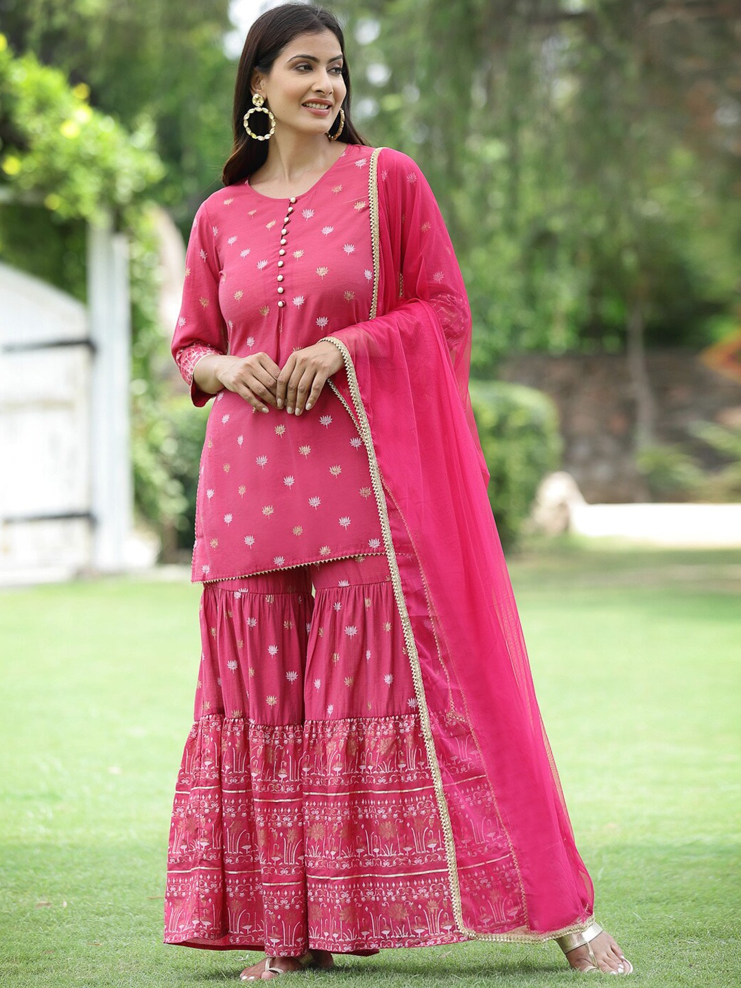 

Juniper Women Fuchsia Kurti with Sharara & With Dupatta