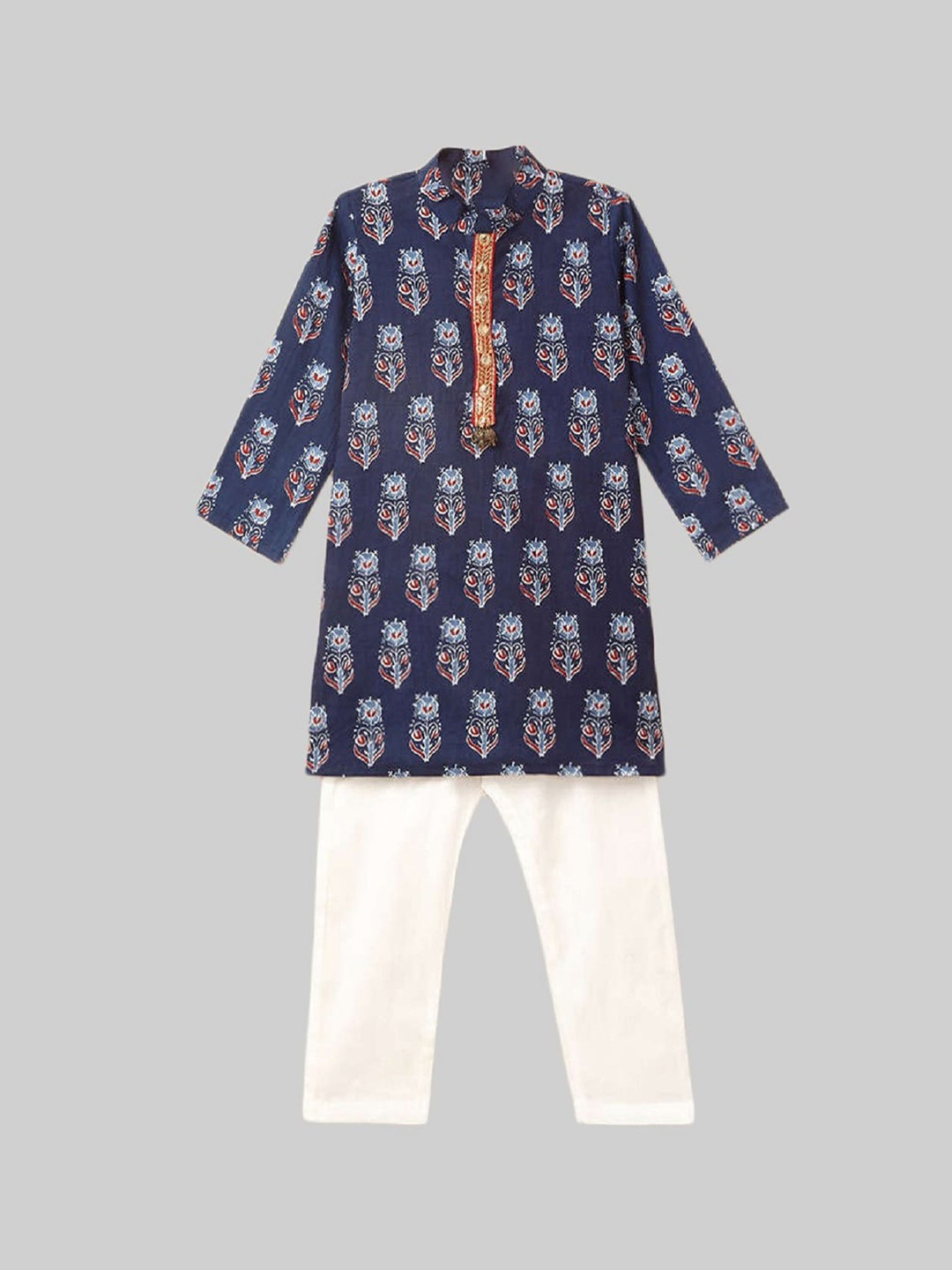 

The Magic Wand Boys Blue Ethnic Motifs Printed Pure Cotton Kurti with Pyjamas