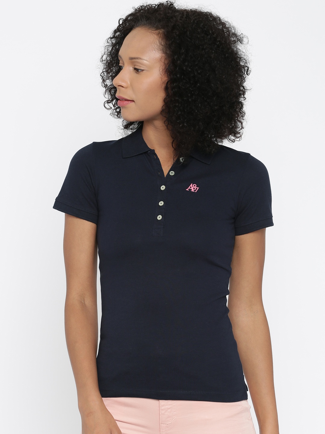 

Aeropostale Women Navy Solid Polo Collar T-shirt, Navy blue