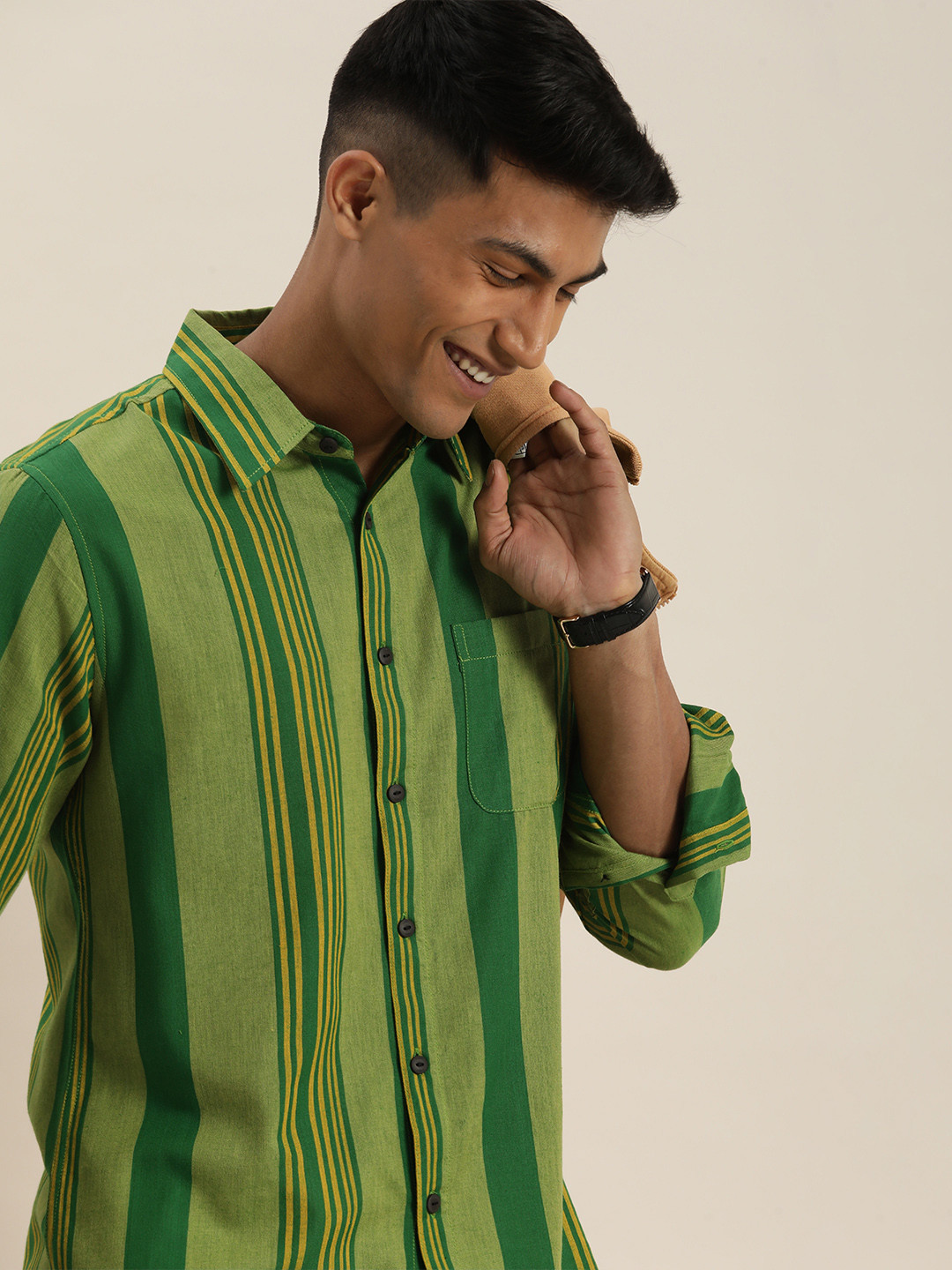 

Taavi Men Green Striped Woven Legacy Casual Shirt