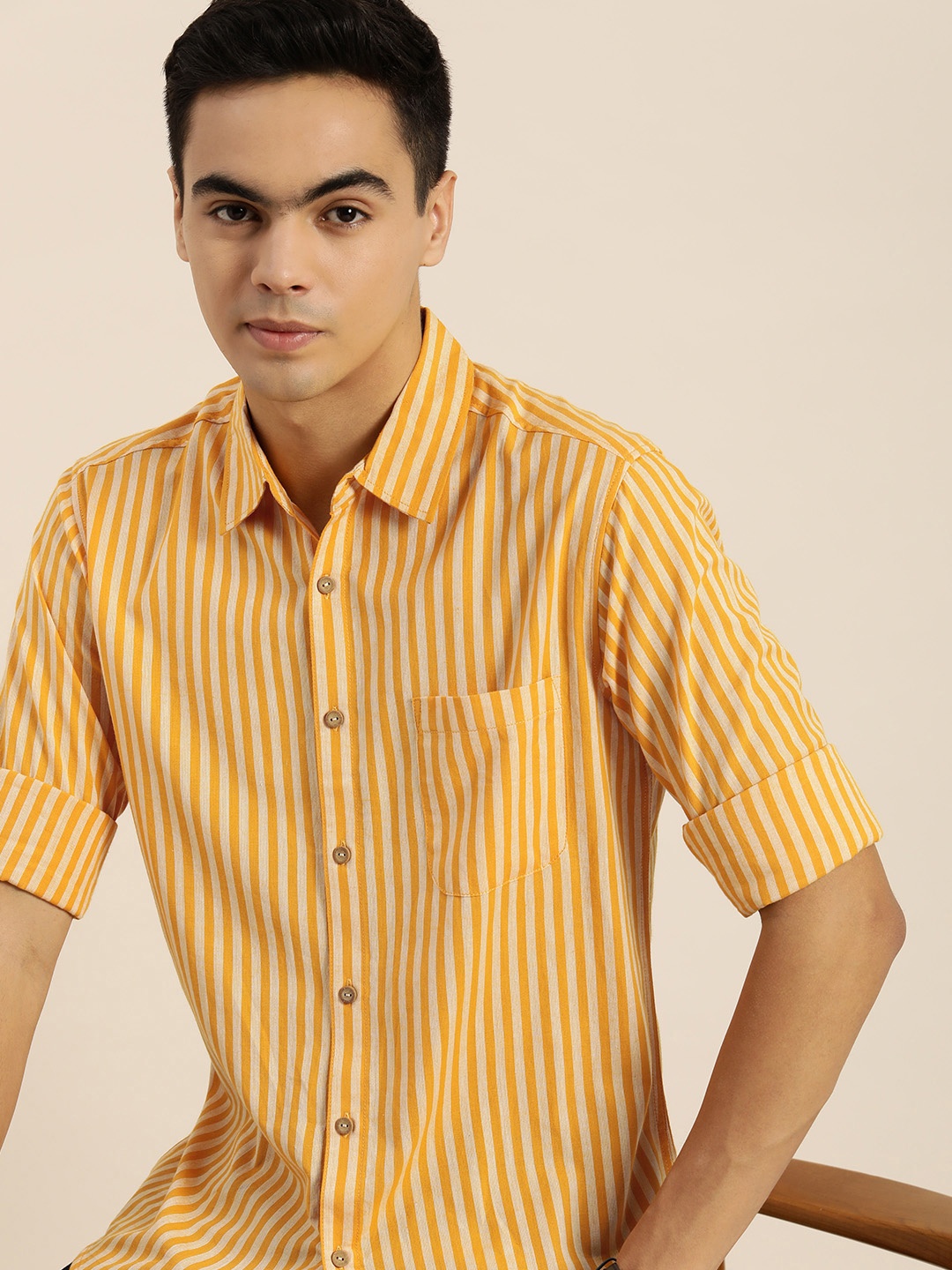 

Taavi Woven Legacy Striped Pure Cotton Casual Shirt, Yellow