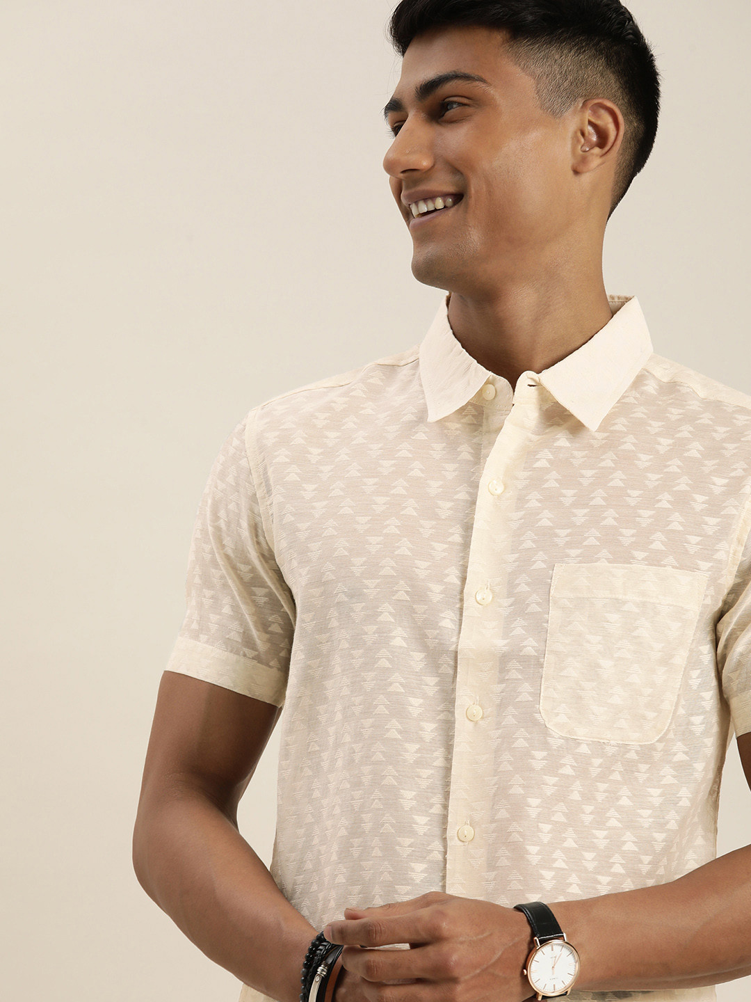 

Taavi Men Cora Off White Semi Sheer Pure Cotton Casual Shirt
