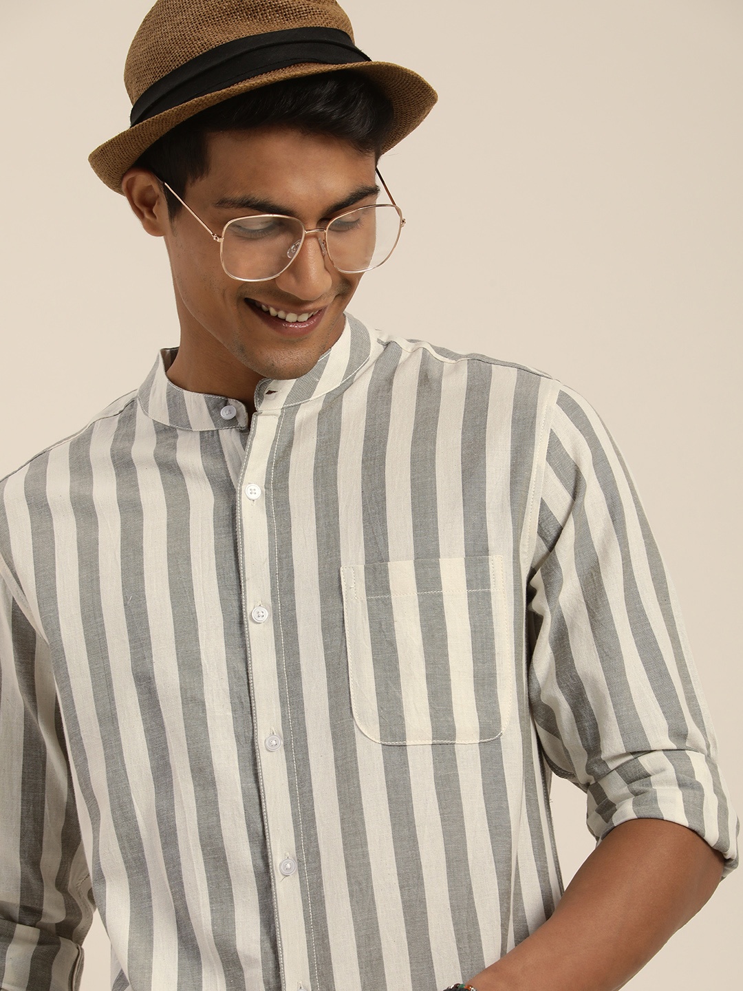 

Taavi Woven Legacy Striped Pure Cotton Casual Shirt, White