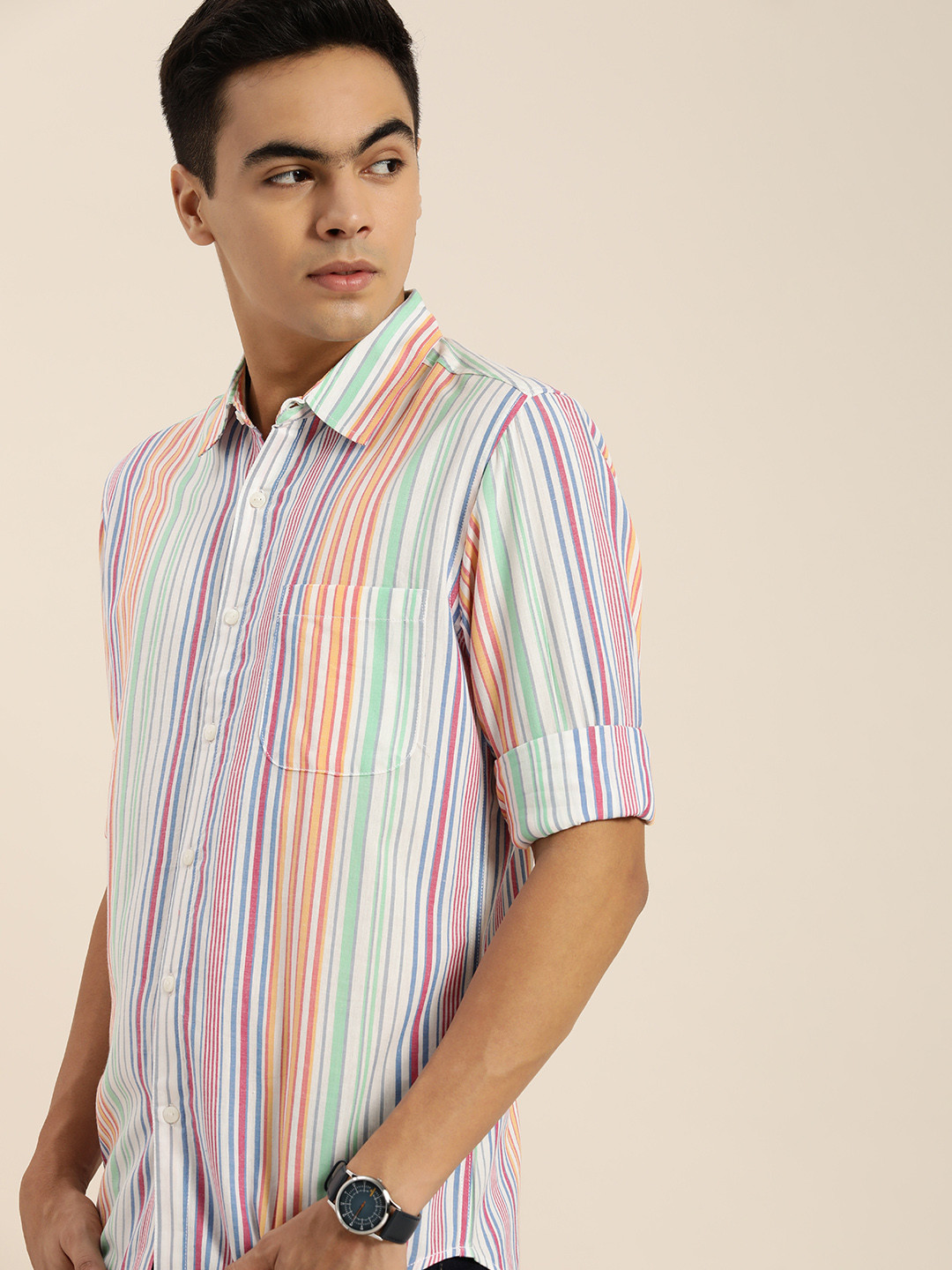 

Taavi Woven Legacy Striped Pure Cotton Casual Shirt, White
