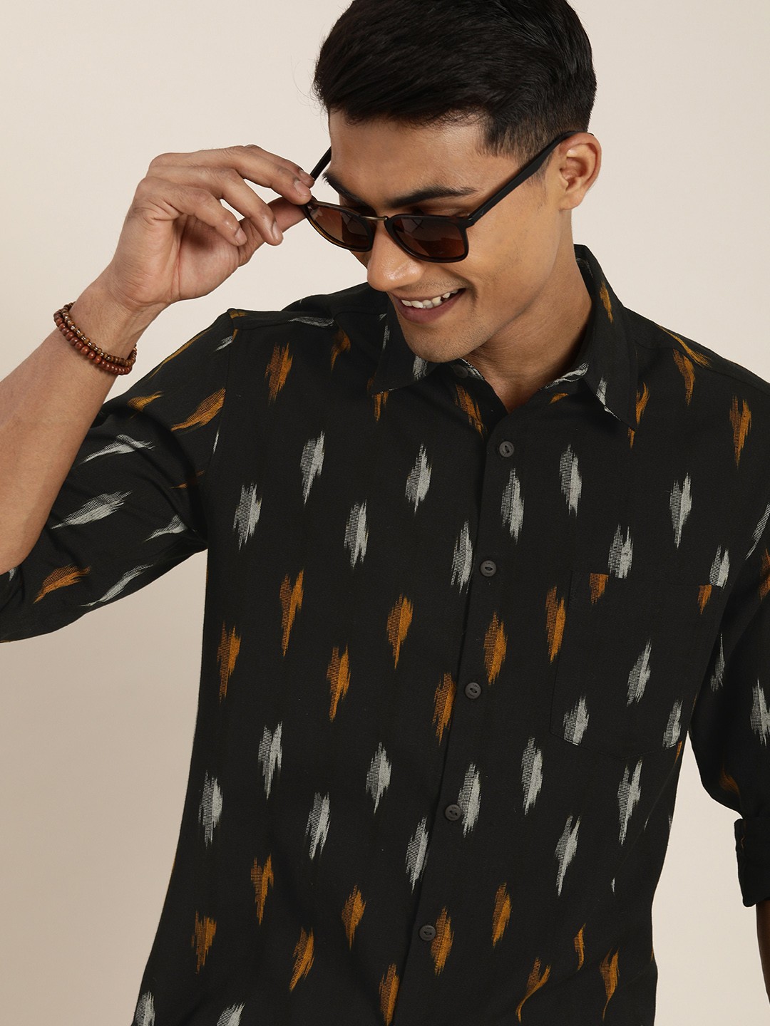 

Taavi Ikat Long Sleeves Casual Shirt, Black