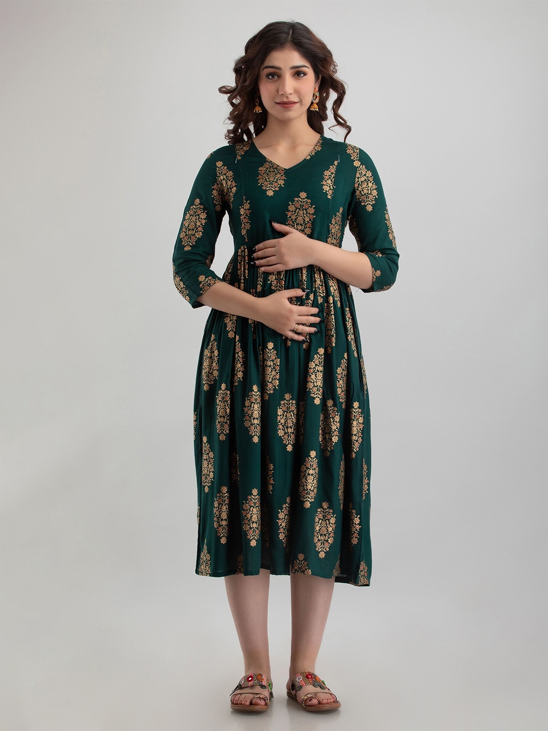 

misbis Green Floral Maternity Midi Dress