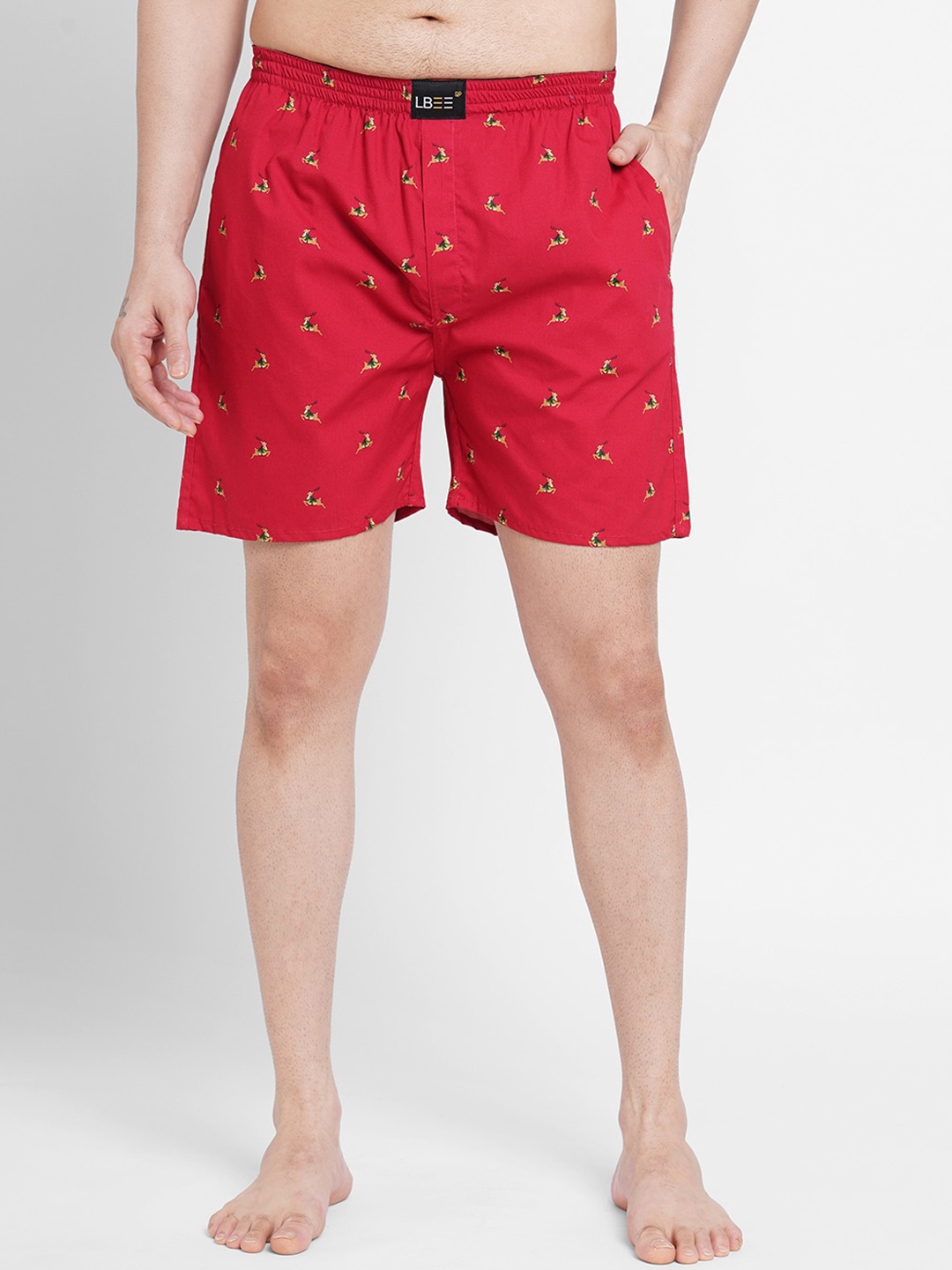 

LBEE Men Red Conversational Printed Cotton Boxers