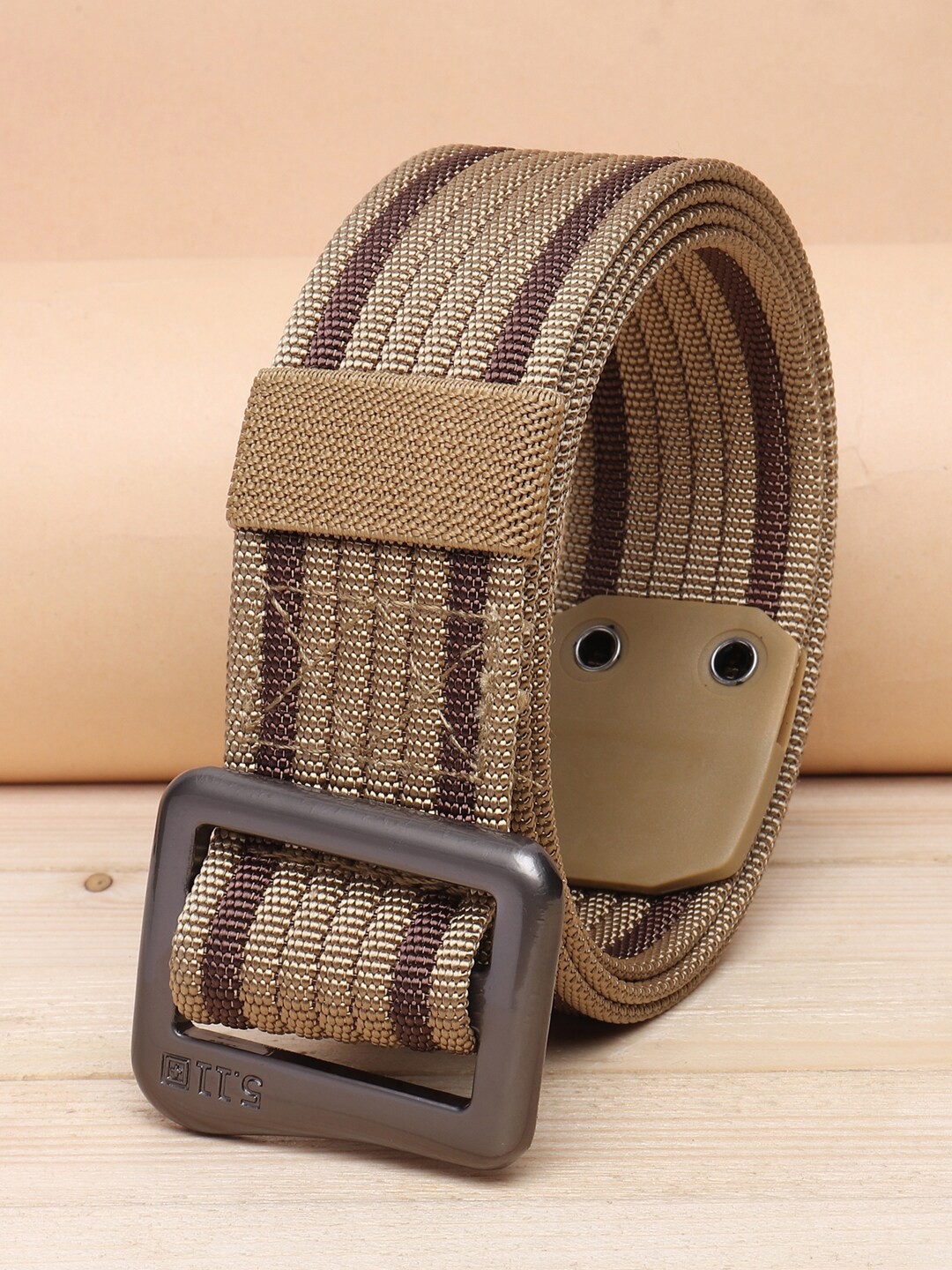 

ZORO Men Gold Striped Canvas Belts