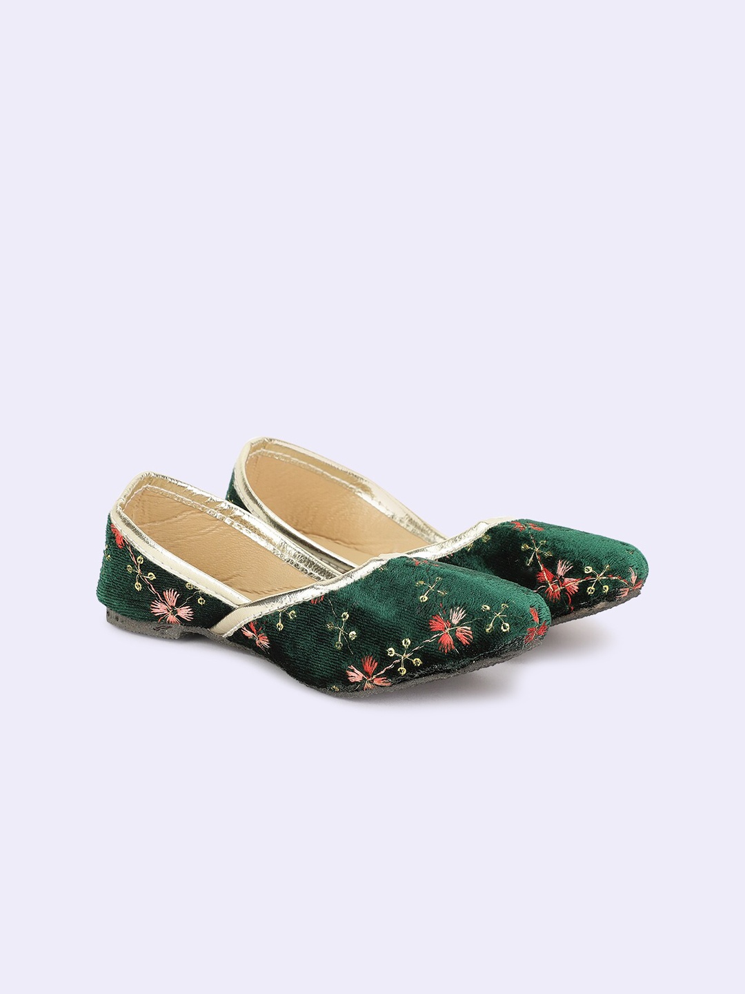 

BownBee Girls Green Printed Leather Ethnic Flats