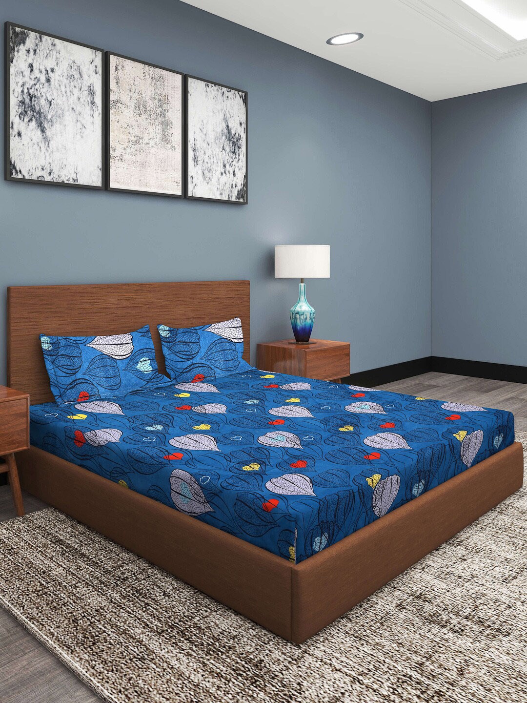 

ROMEE Blue & White Ethnic Motifs 186 TC King Bedsheet with 2 Pillow Covers