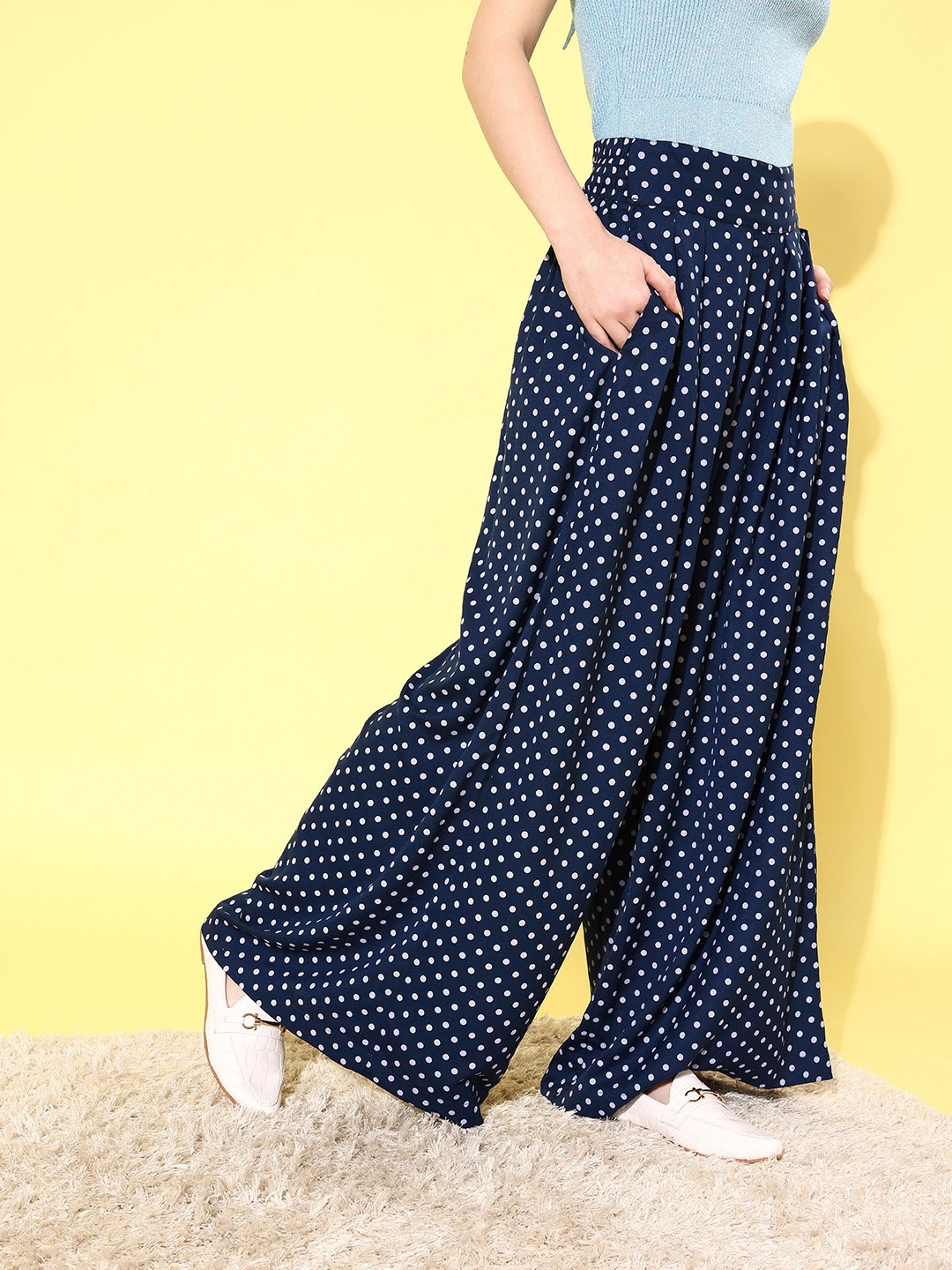 

QUIERO Women Deep Navy Blue Polka Dotted Vacay Attire