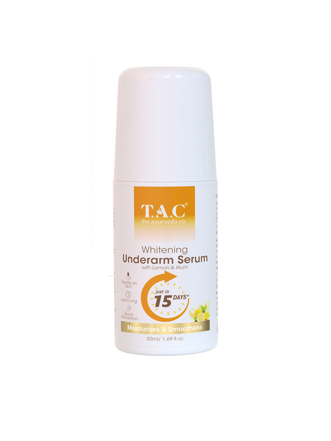

TAC The Ayurveda Co. Lemon Underarm Roll-On With Aloe Vera For Skin Whitening - 50 ml, Transparent