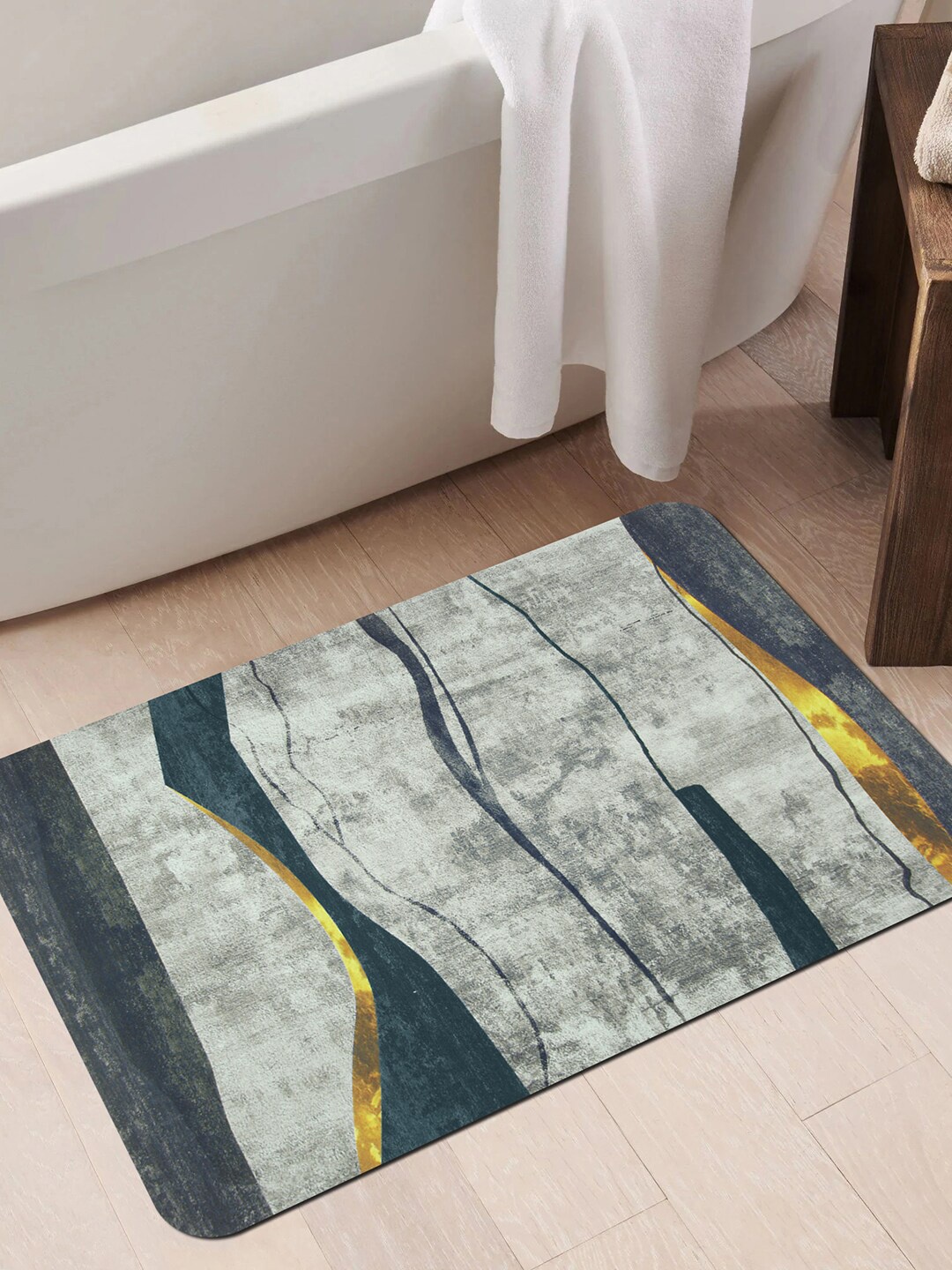 Story@home Grey Printed 210 GSM Anti-Slip Bath Rugs