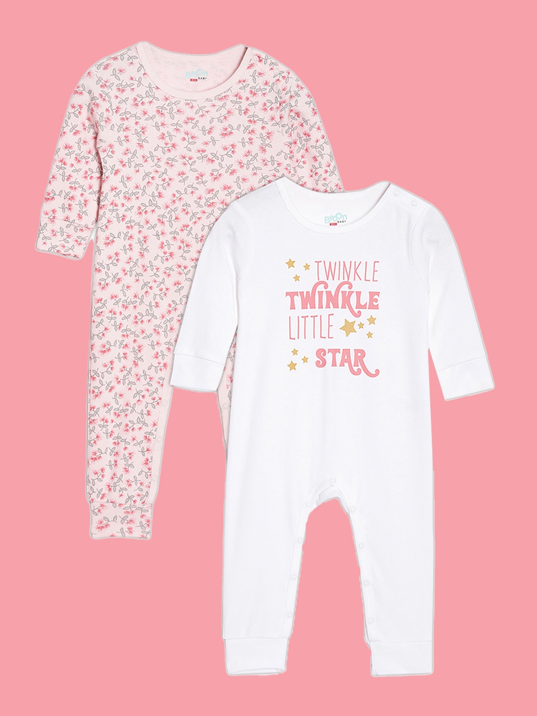 

Broon Infant Girls Pack Of 2 Printed Pure Cotton Sleepsuit, Pink