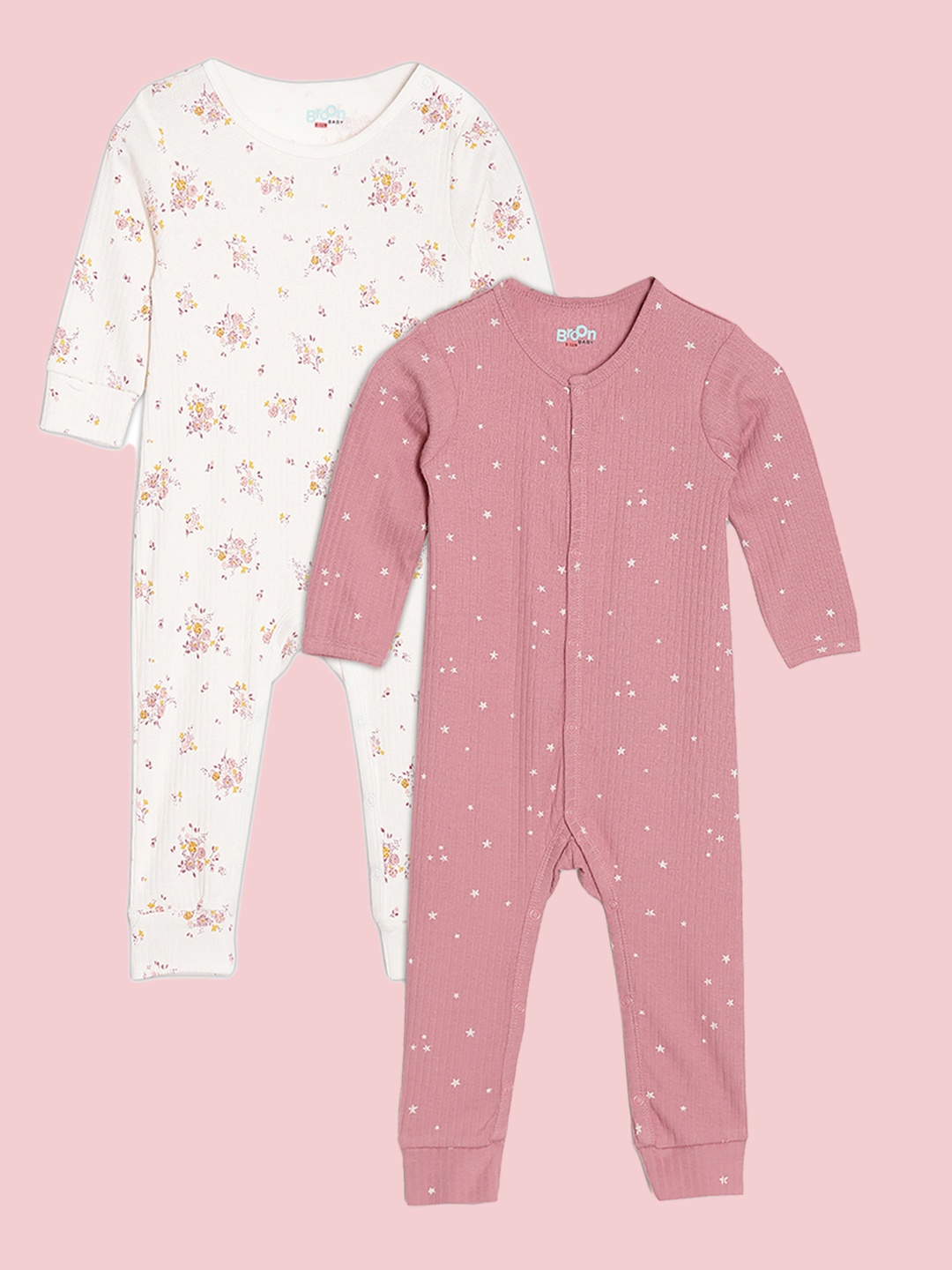 

Broon Infant Girls Pack Of 2 Printed Organic Cotton Sleepsuit, Off white