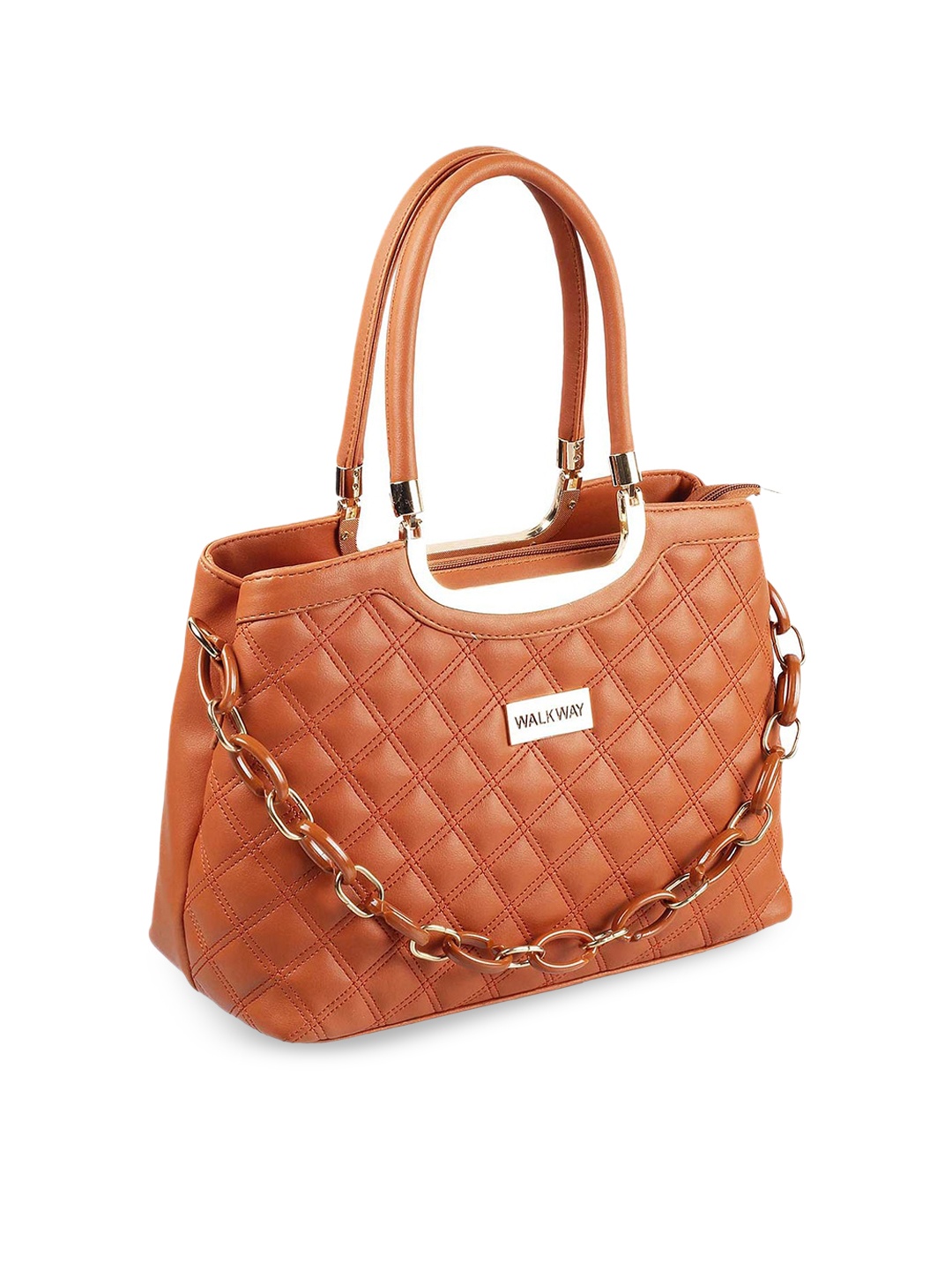 

WALKWAY by Metro Tan Textured Structured Handheld Bag with Quilted