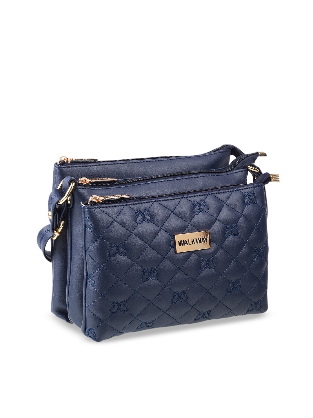 

WALKWAY by Metro Blue Embellished Structured Handheld Bag with Cut Work