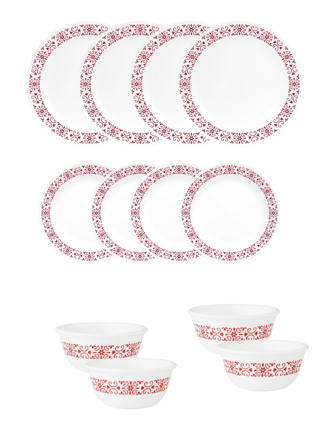 

Corelle White 12 Pieces Dishwasher & Microwave Safe Printed Vitrelle glass Dinner Set
