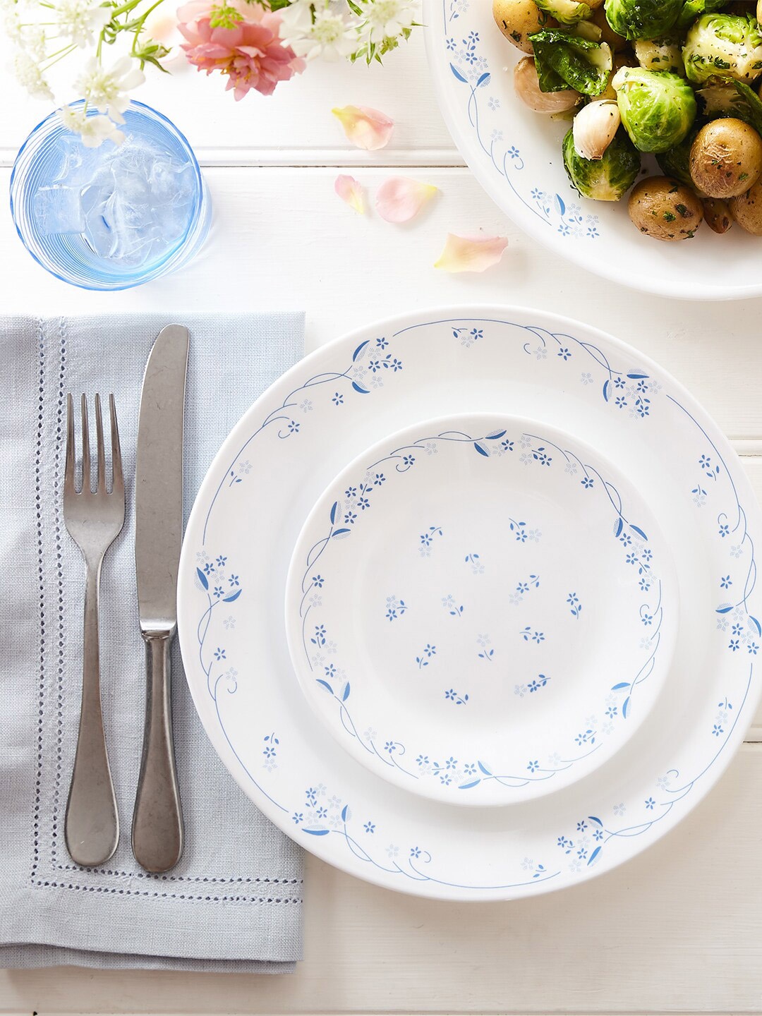

Corelle White 12 Pieces Dishwasher & Microwave Safe Printed Vitrelle Glass Dinner Set