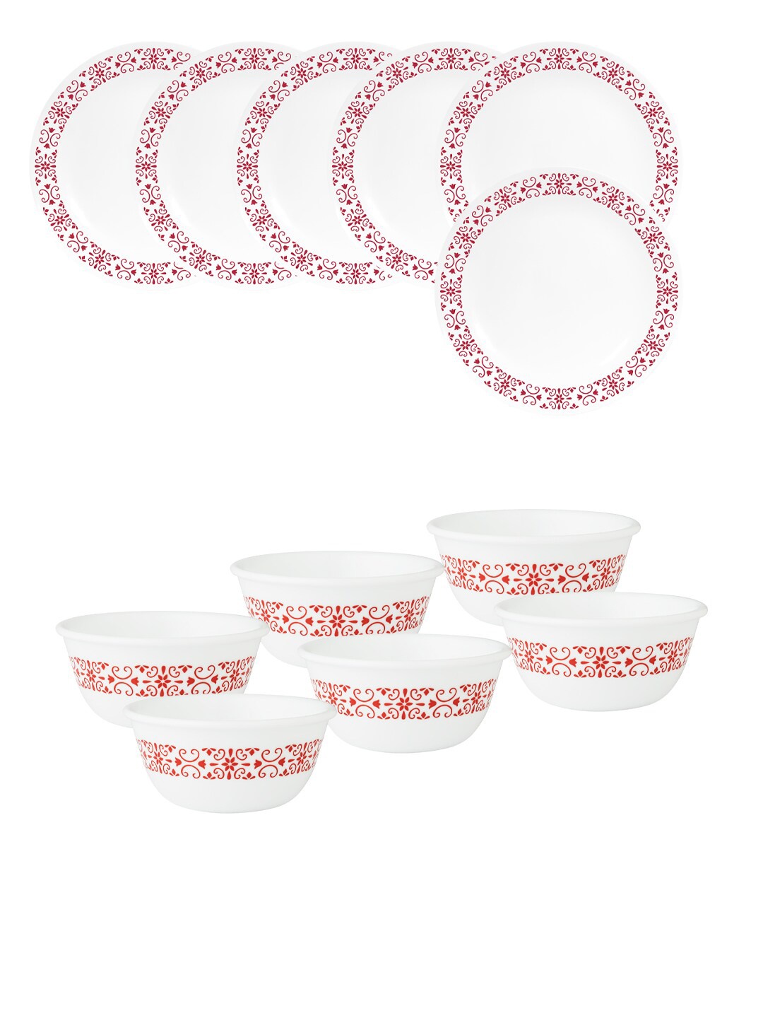 

Corelle White & Red 12 Pieces Dishwasher & Microwave Safe Vitrelle Glass Dinner Set