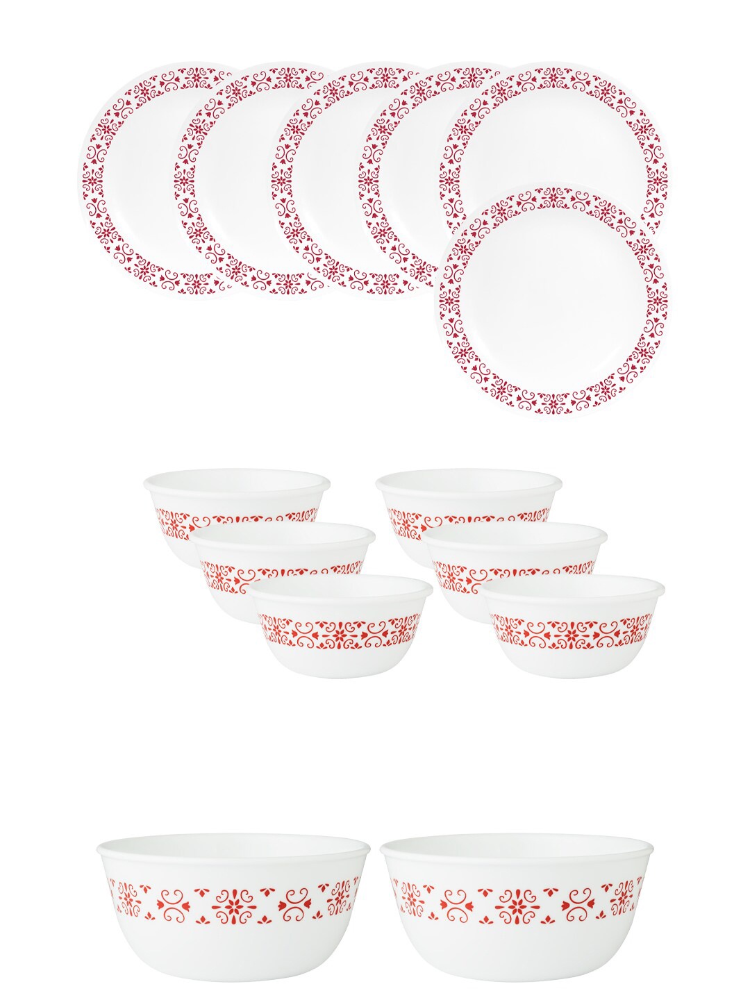 

Corelle White & Red Set of 14 Dishwasher & Microwave Safe Vitrelle Glass Dinner Set