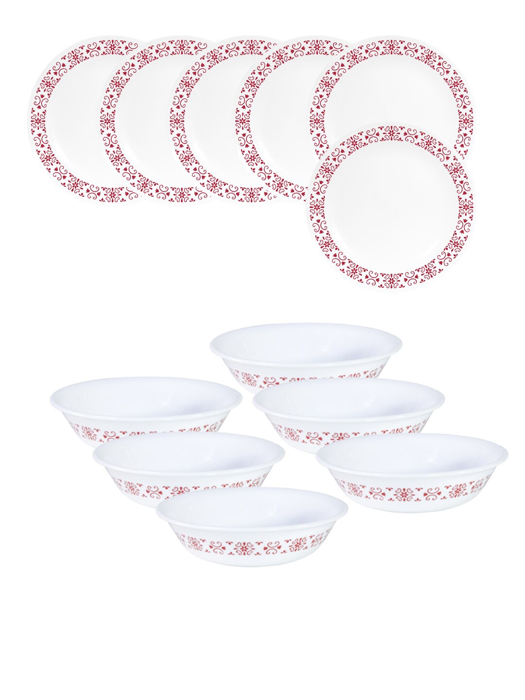 

Corelle White & Red 12 Pieces Dishwasher & Microwave Safe Vitrelle Glass Dinner Set