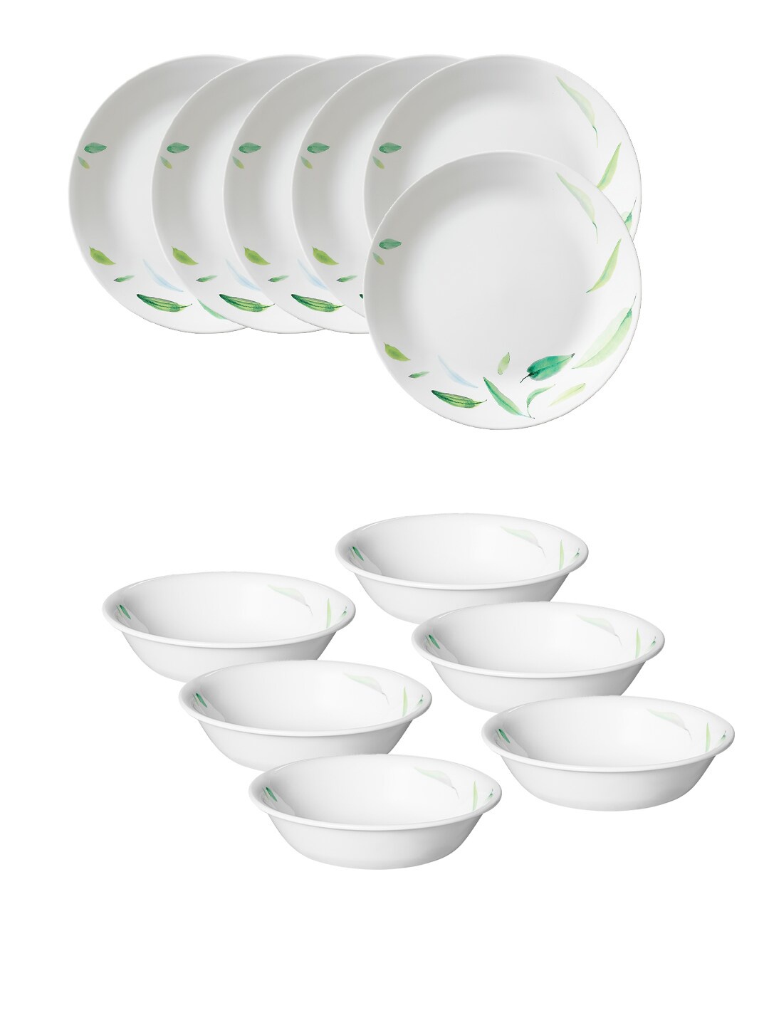 

Corelle White & Green 12 Pieces Dishwasher & Microwave Safe Vitrelle Glass Dinner Set