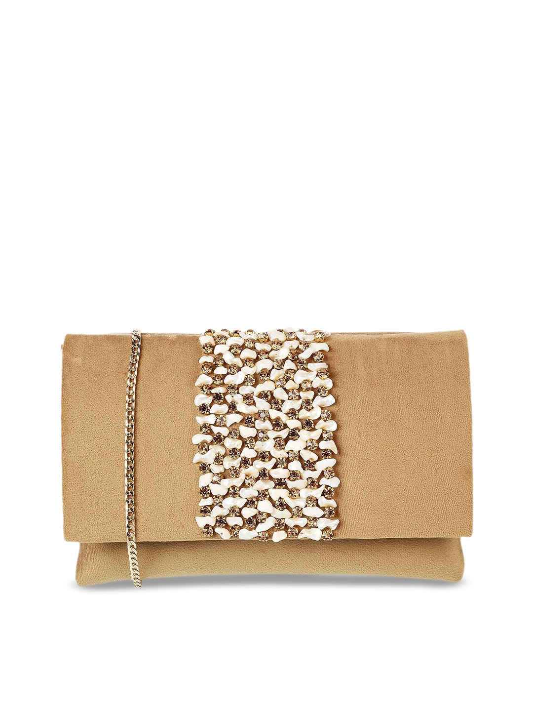 

Mochi Women Gold-Toned & White Embellished Envelope Clutch