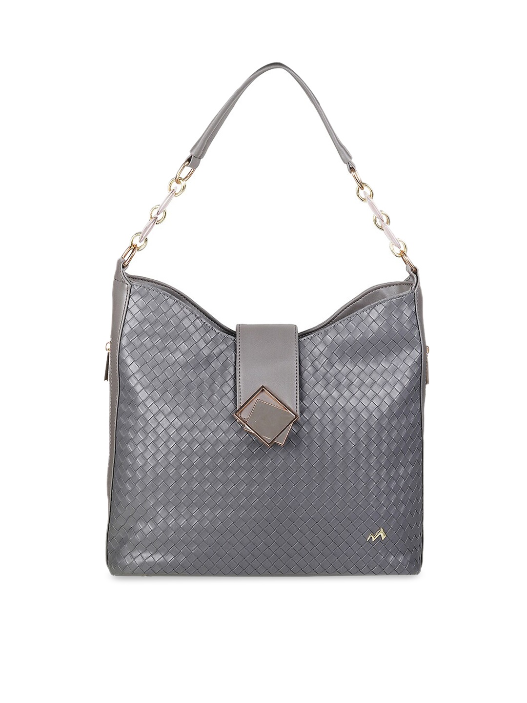 

Metro Grey Geometric Textured Structured Hobo Bag with Cut Work