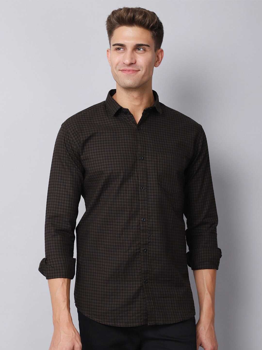 

Majestic Man Men Brown Slim Fit Checked Casual Pure Cotton Shirt