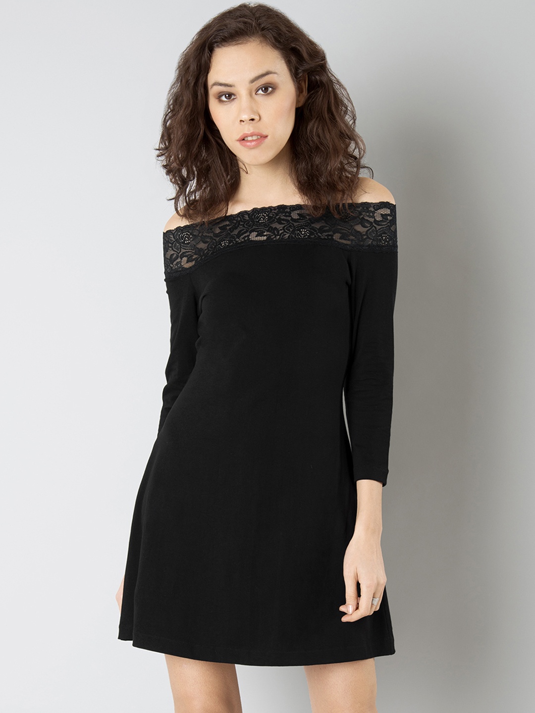 

FabAlley Women Black Solid Bardot Dress