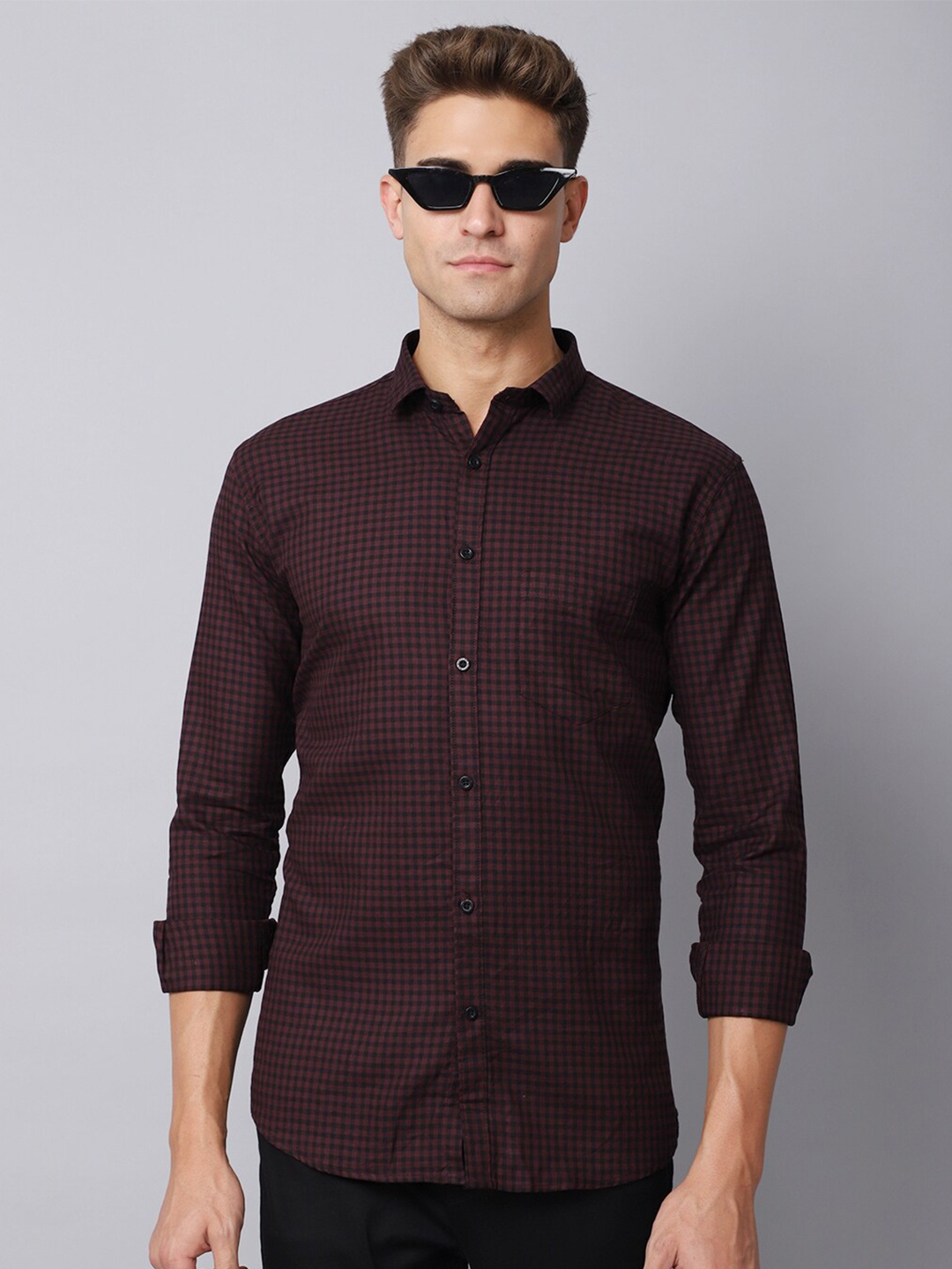 

Majestic Man Men Maroon Slim Fit Checked Casual Shirt