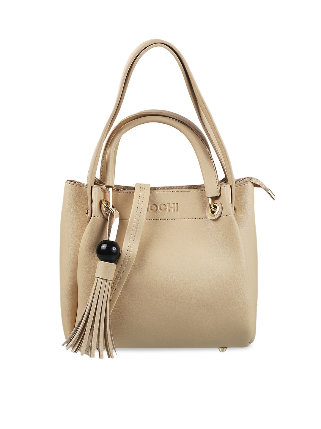 

Mochi Beige Shopper Handheld Bag with Tasselled