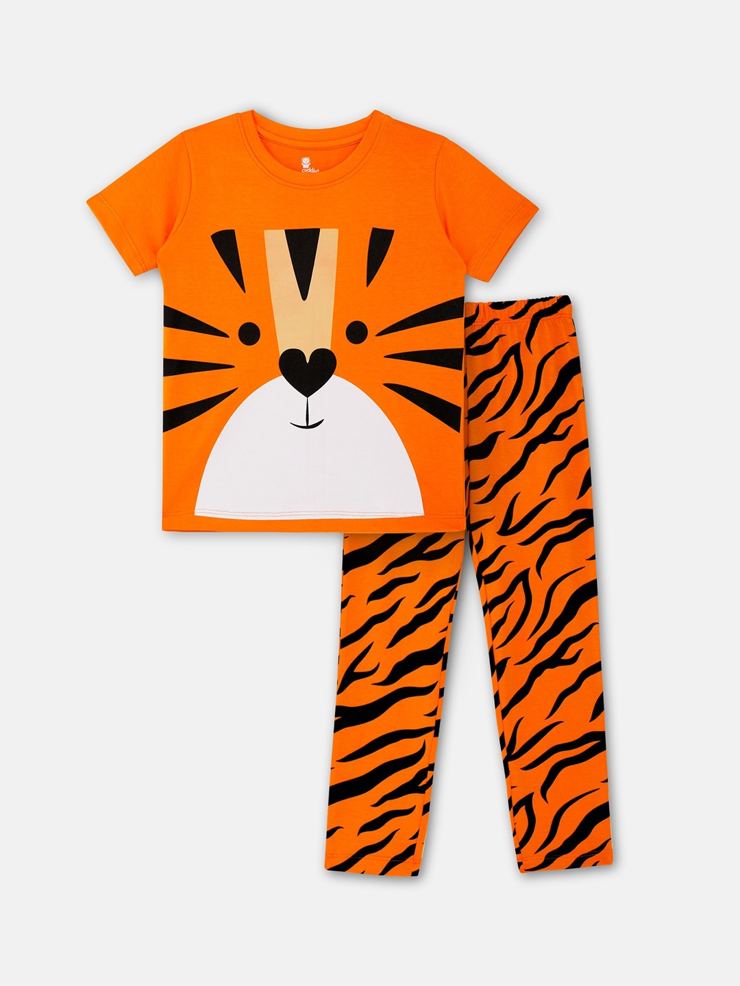 

Cuddles for Cubs Unisex Kids Orange & Black Printed Night suit