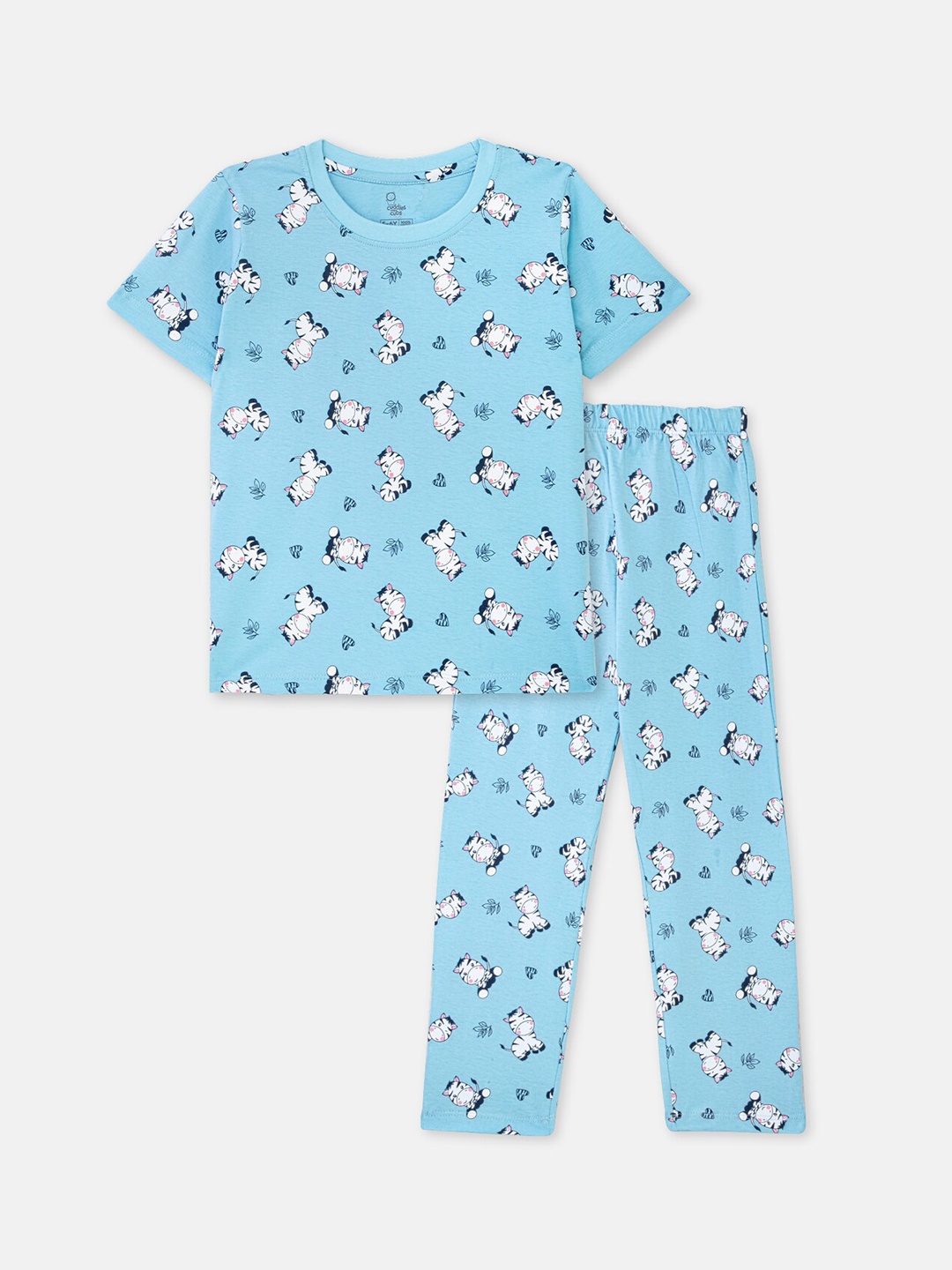 

Cuddles for Cubs Unisex Kids Blue & White Printed Night suit