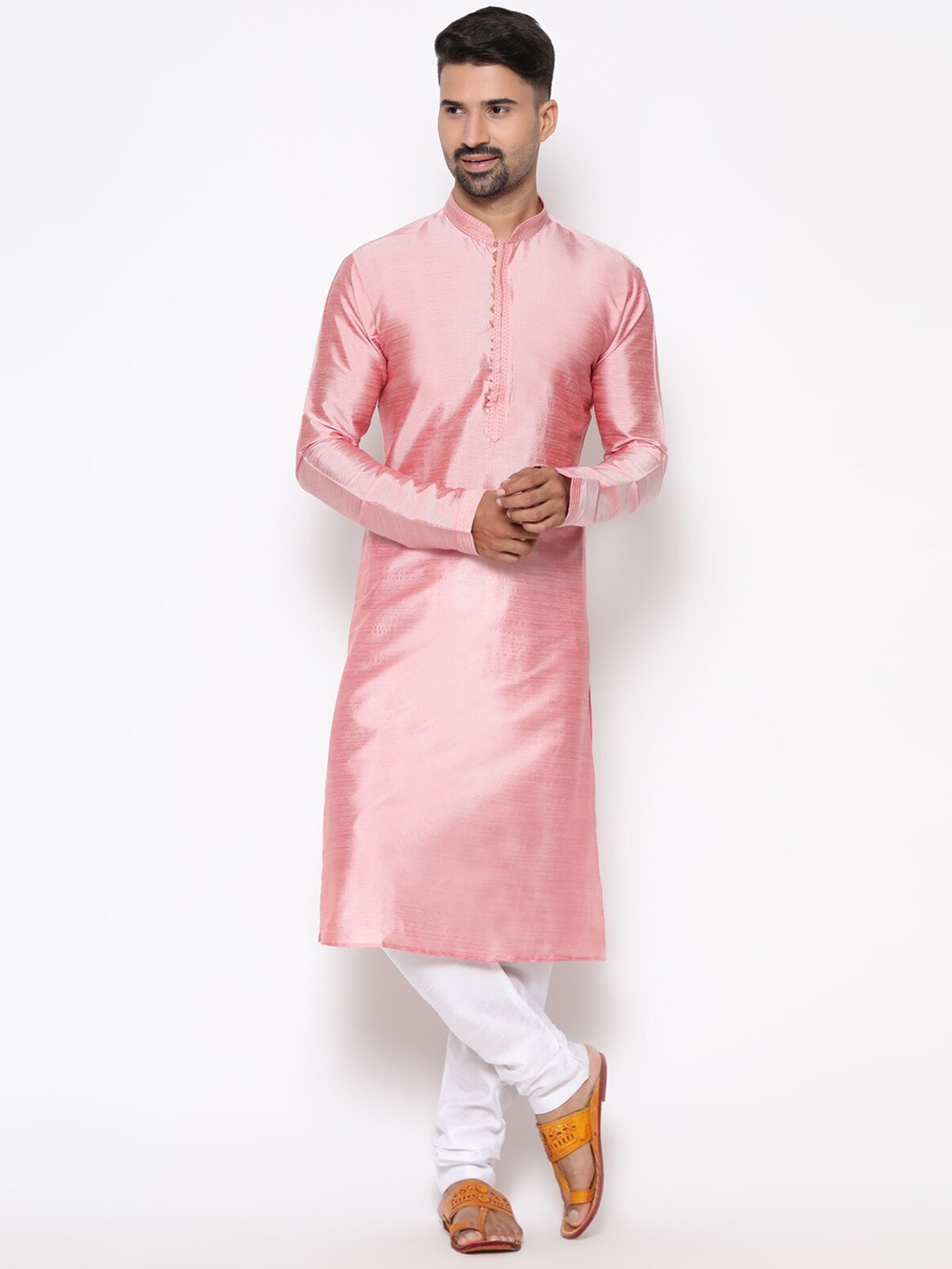 

COCOI LIFESTYLE Men Pink Dupion Silk Kurta with Churidar