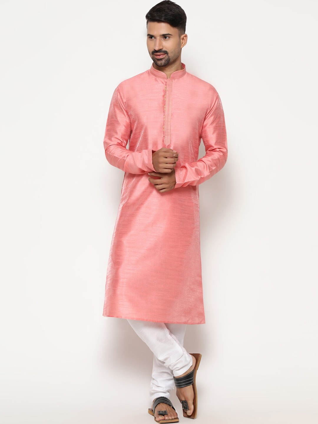 

COCOI LIFESTYLE Men Pink Dupion Silk Kurta with Churidar