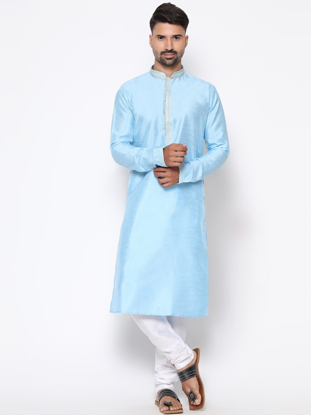 

COCOI LIFESTYLE Men Blue Dupion Silk Kurta with Pyjamas