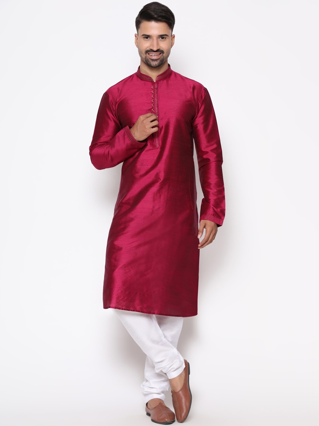 

COCOI LIFESTYLE Men Magenta Dupion Silk Kurta with Churidar
